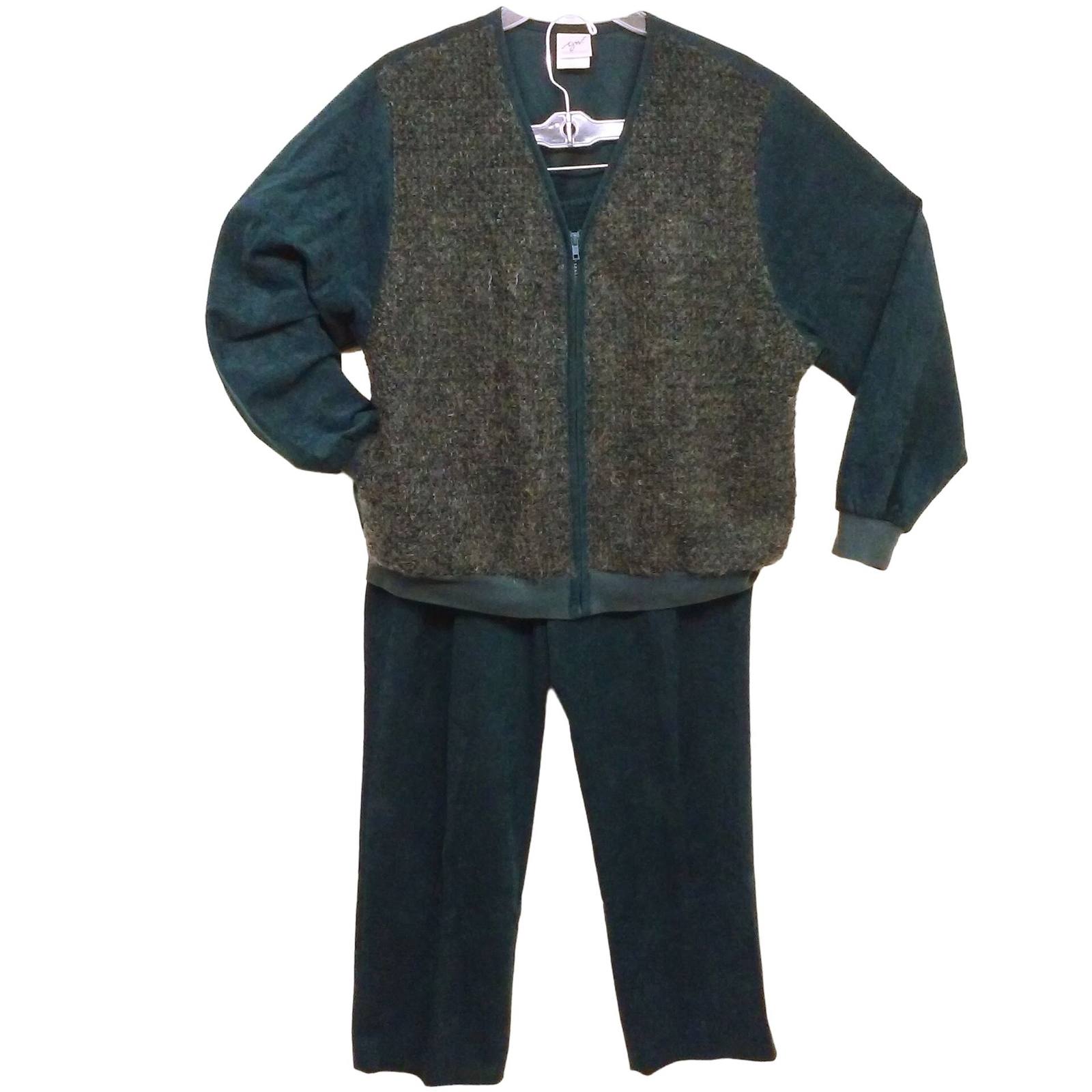 Vintage 80s Graff 2-pc Set Microfiber Mohair Cardi Jacket Comfort Pant -L Teal