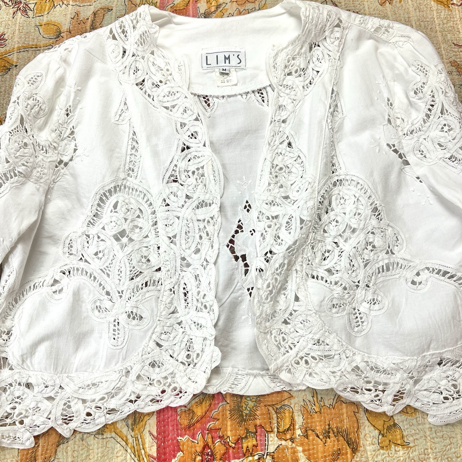 Vintage Lim’s Battenberg Lace Bolero Sz Med