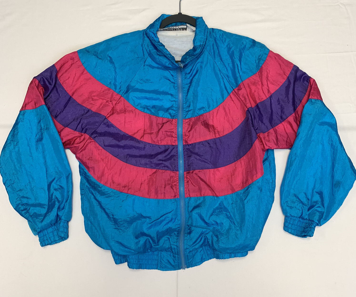 Vtg 90’s Longstreet Missy Windbreaker Track Jacket Hot Pink Purple Blue Medium