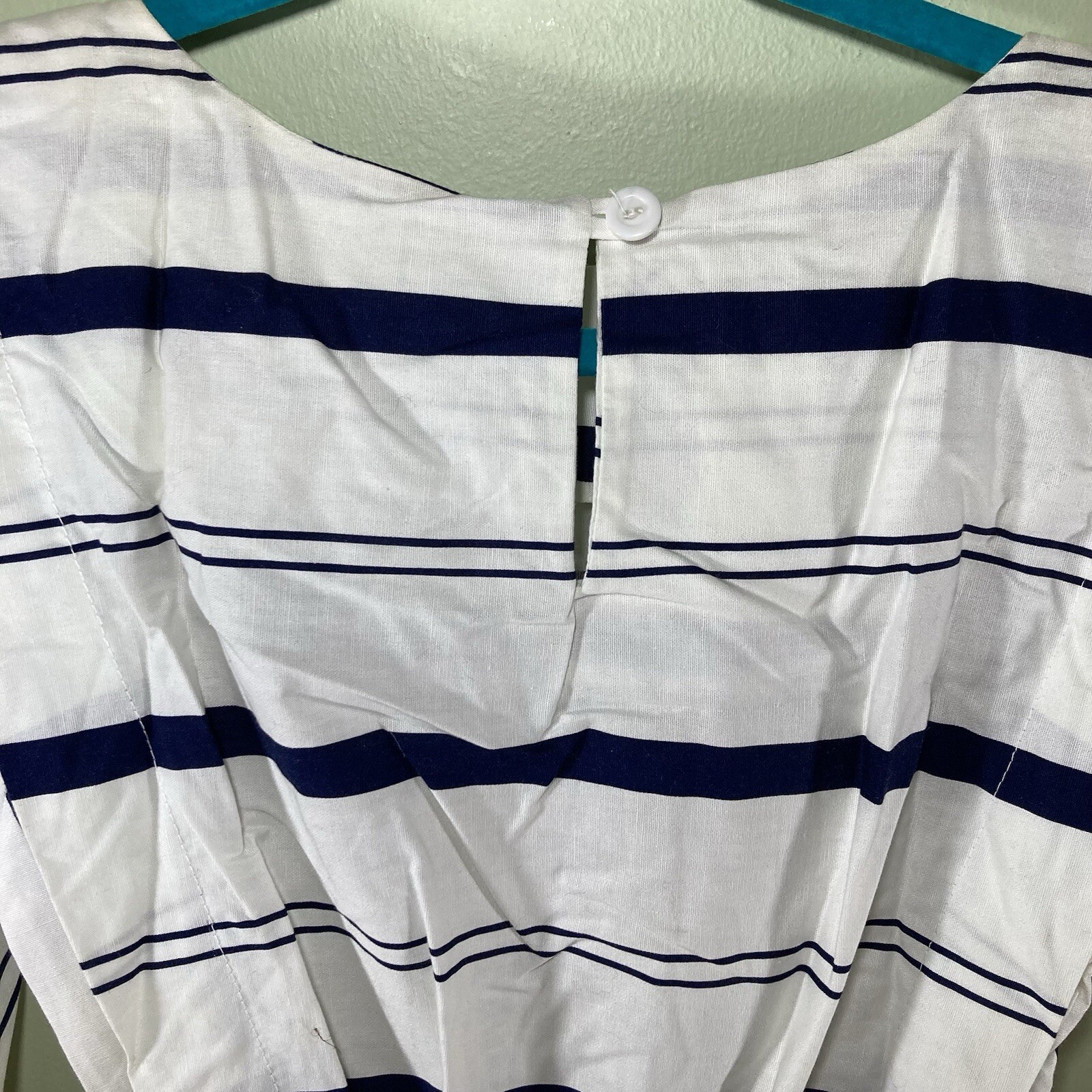 Vintage Choon California Dress 100% Cotton White w/ Stripes 3/4 Sleeve Size 7/8