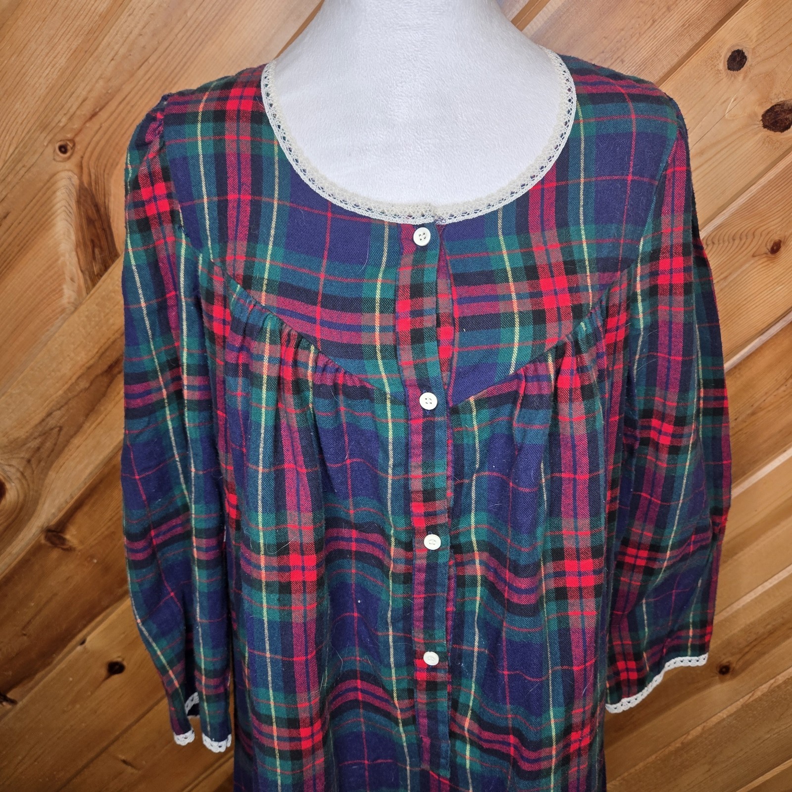 Vintage 80’s Willow Creek Blue Red Fleece M Night Gown Prairie Christmas Cottage