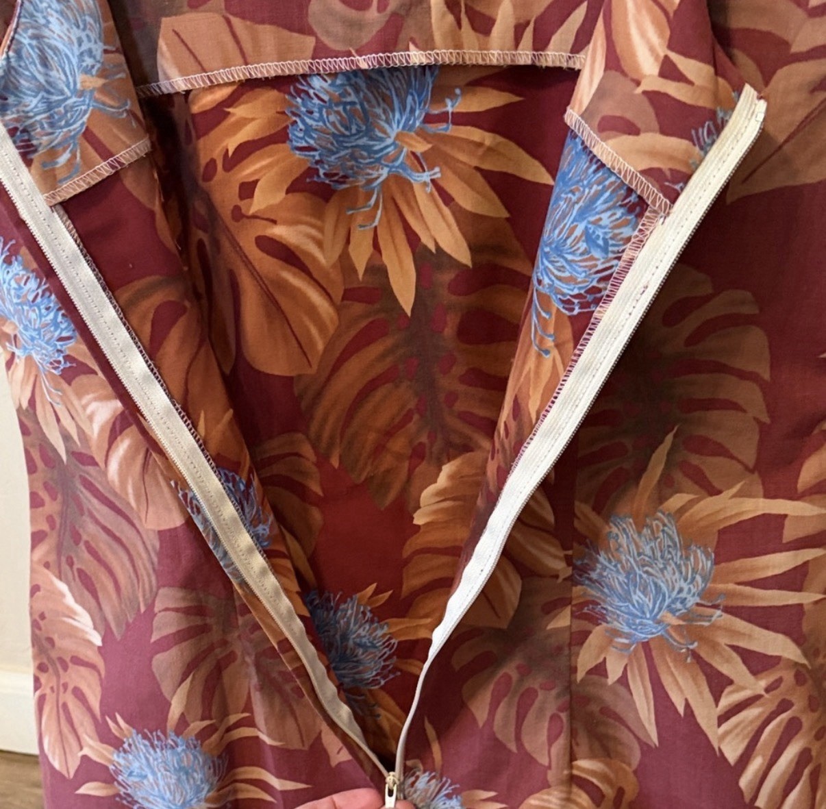 Reyn Spooner vintage Hawaiian Floral Dress S Burgundy Blue Cotton Polyester