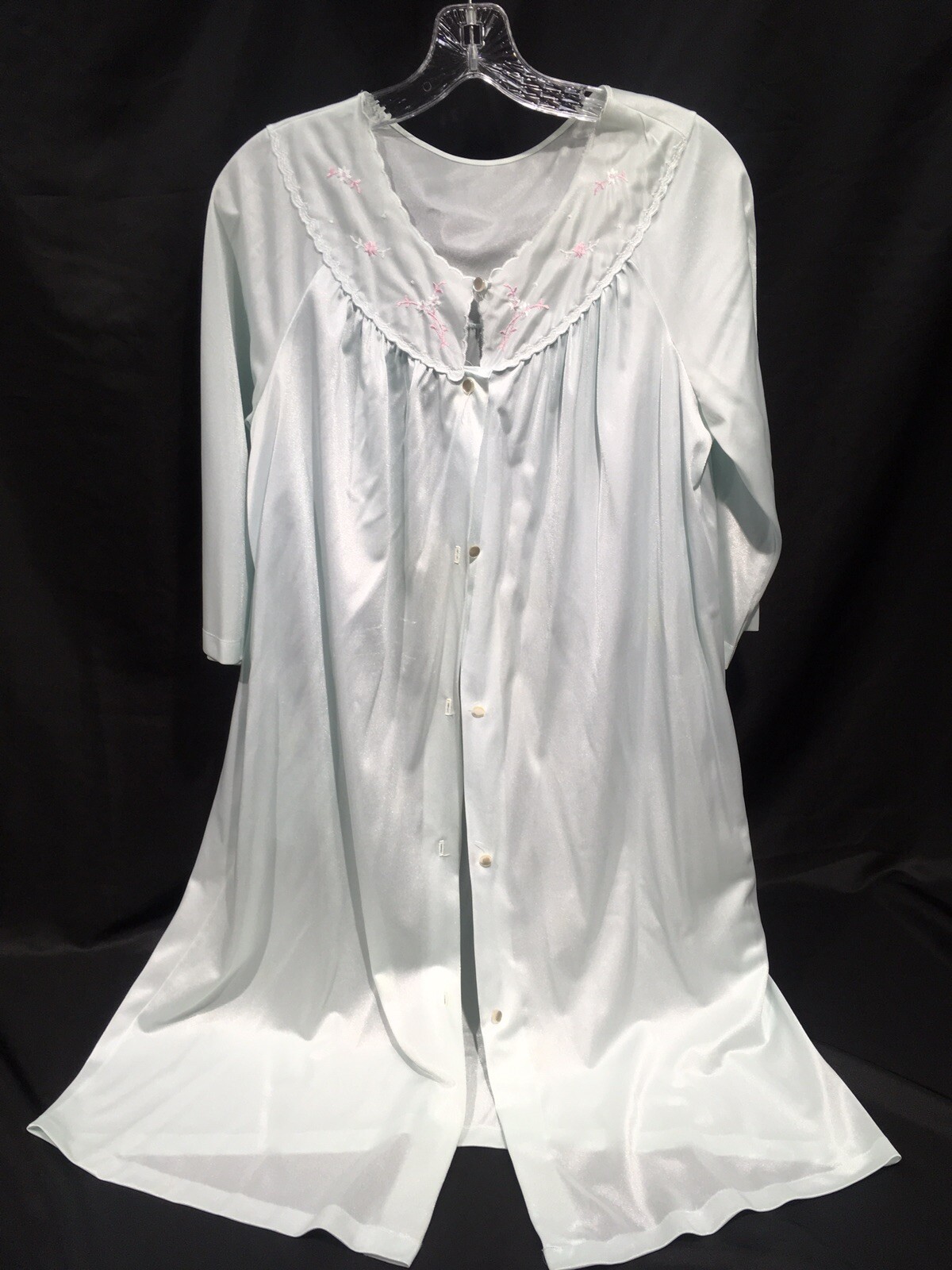 Komar Vintage Nylon Robe Pale Aqua M Medium Knee Length Button Front