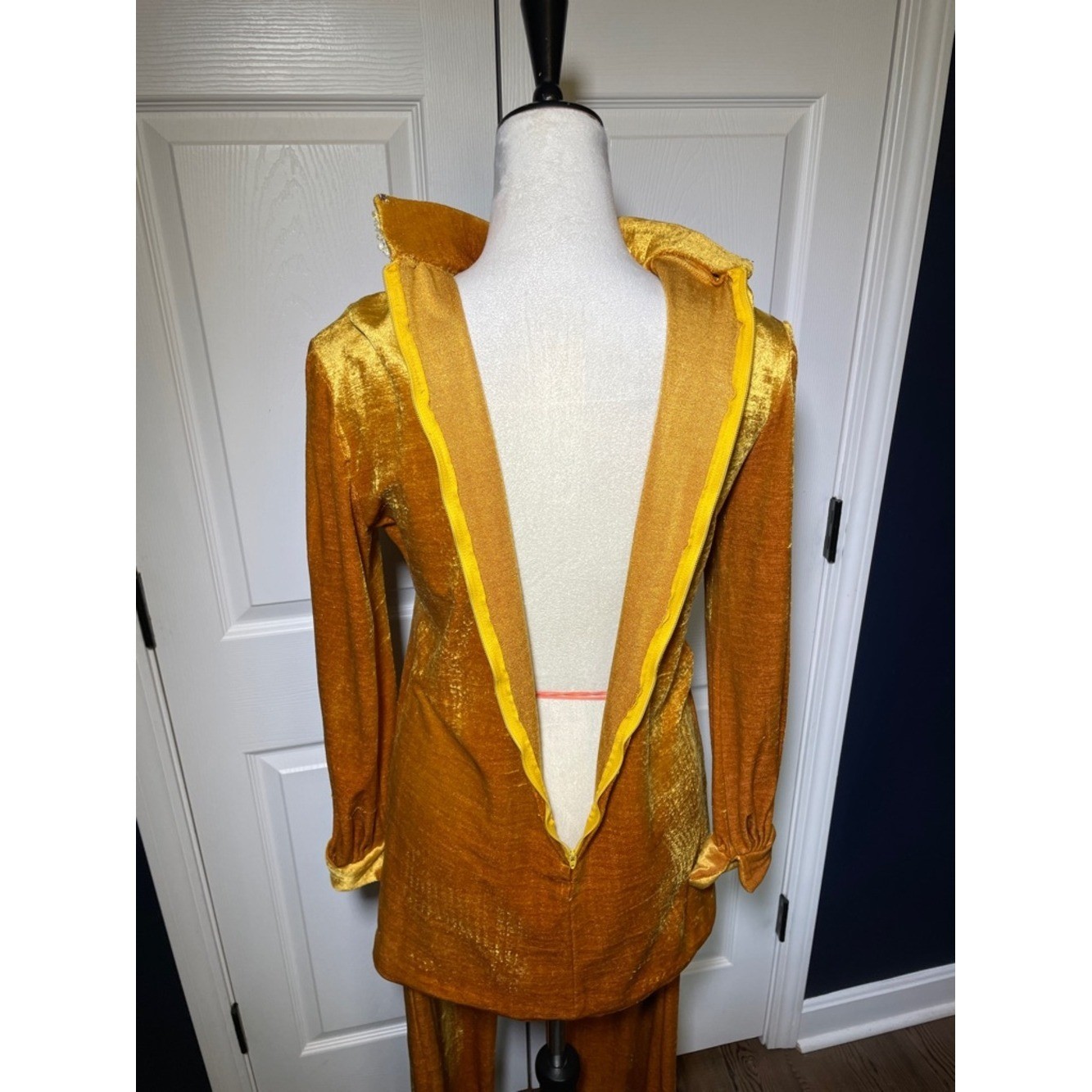 Vintage Golden Velvet Two-Piece Set with Embellished Beaded Collar 60s 70s