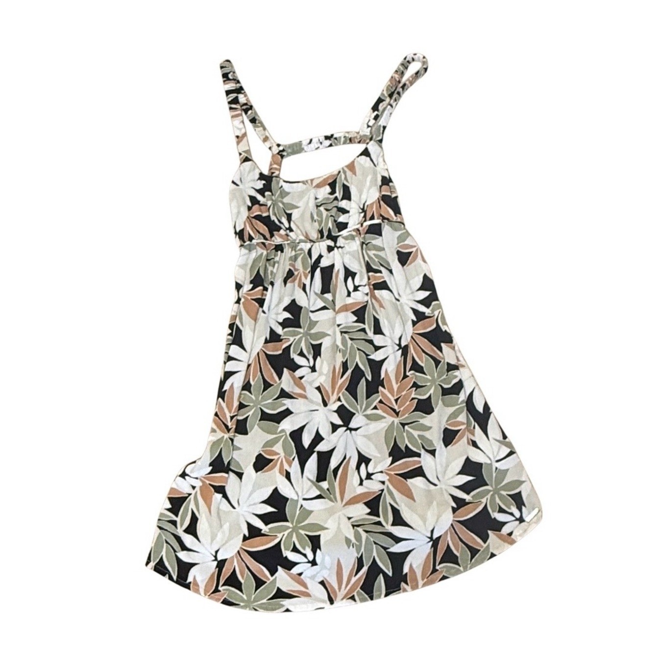 Volcom Women Waverly Tropical Leaf Cut Out Back Cami Mini Dress XS