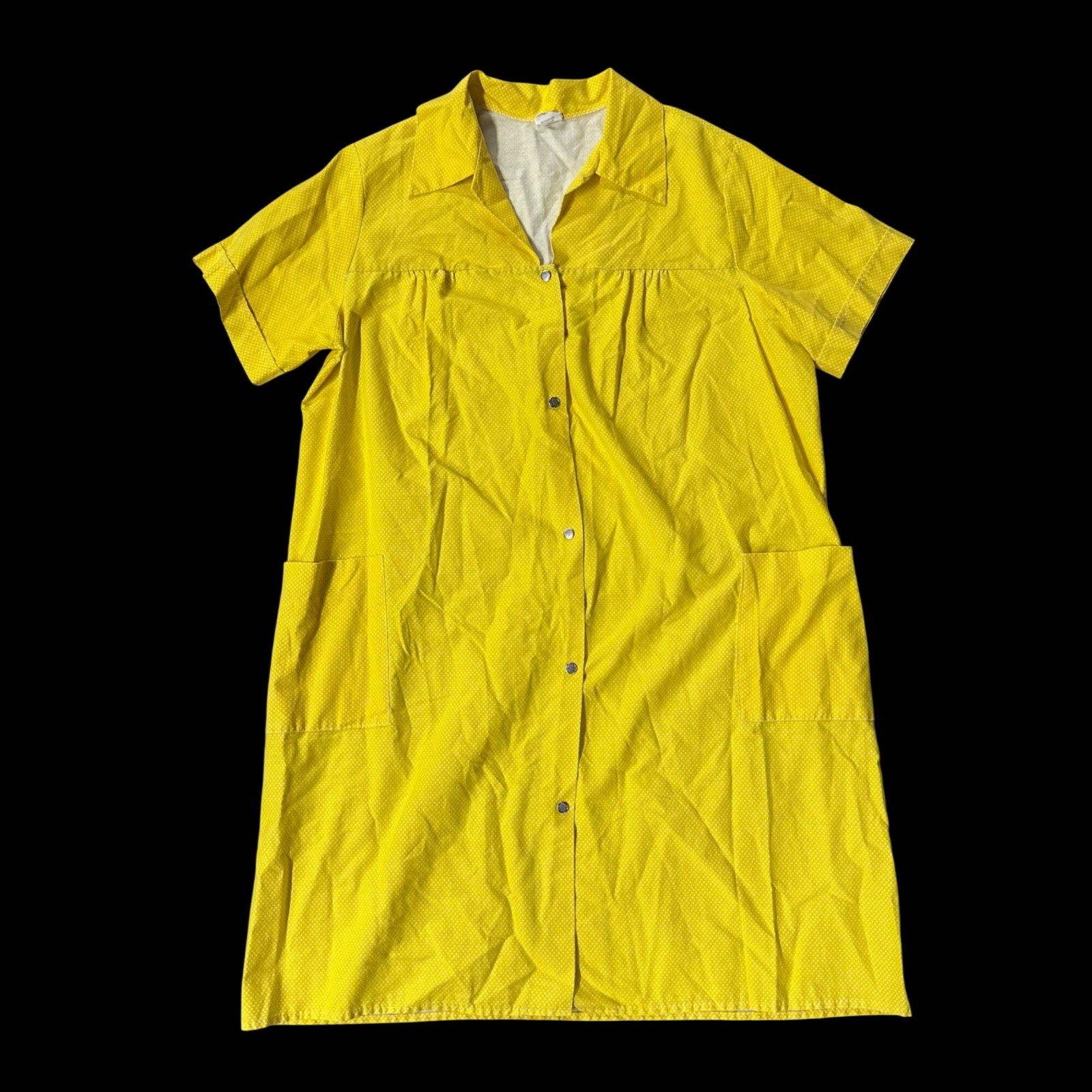 Vintage Robe Duster Smock Yellow Polka Dot Snaps Pockets Artistic Creation Sz 1X