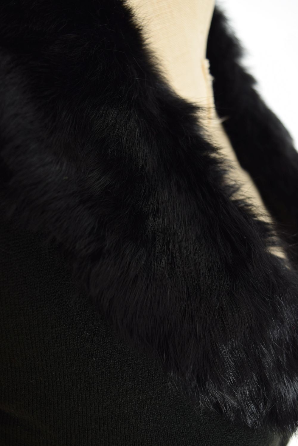 vintage Y2K cardigan XOXO black shrug genuine rabbit fur cropped sweater top XS