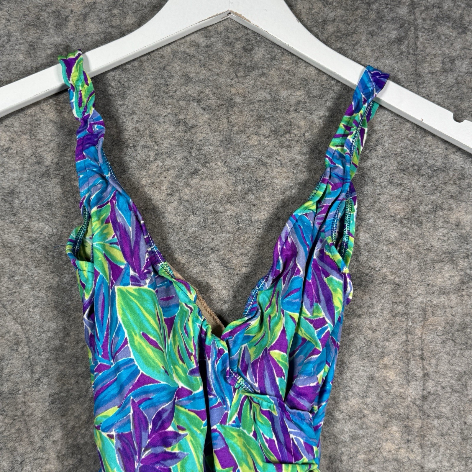 Vintage 90s Womens L.L. Bean Floral Multi-Color One Piece Bathing Suit Sz 10 L