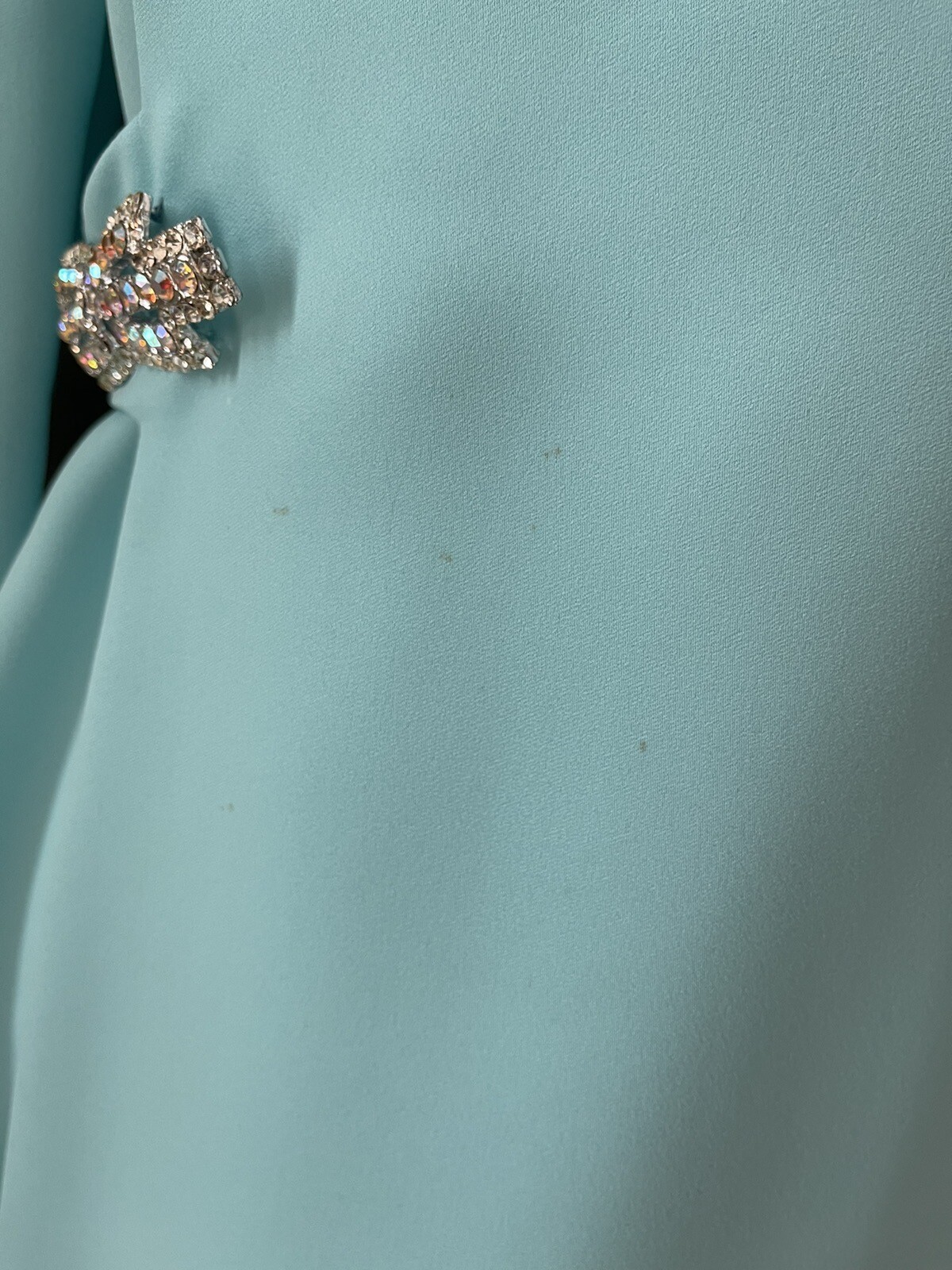 Vintage 1950s -60s Formal Gown Dress Teal Blue Embellished Crystals Horror Movie