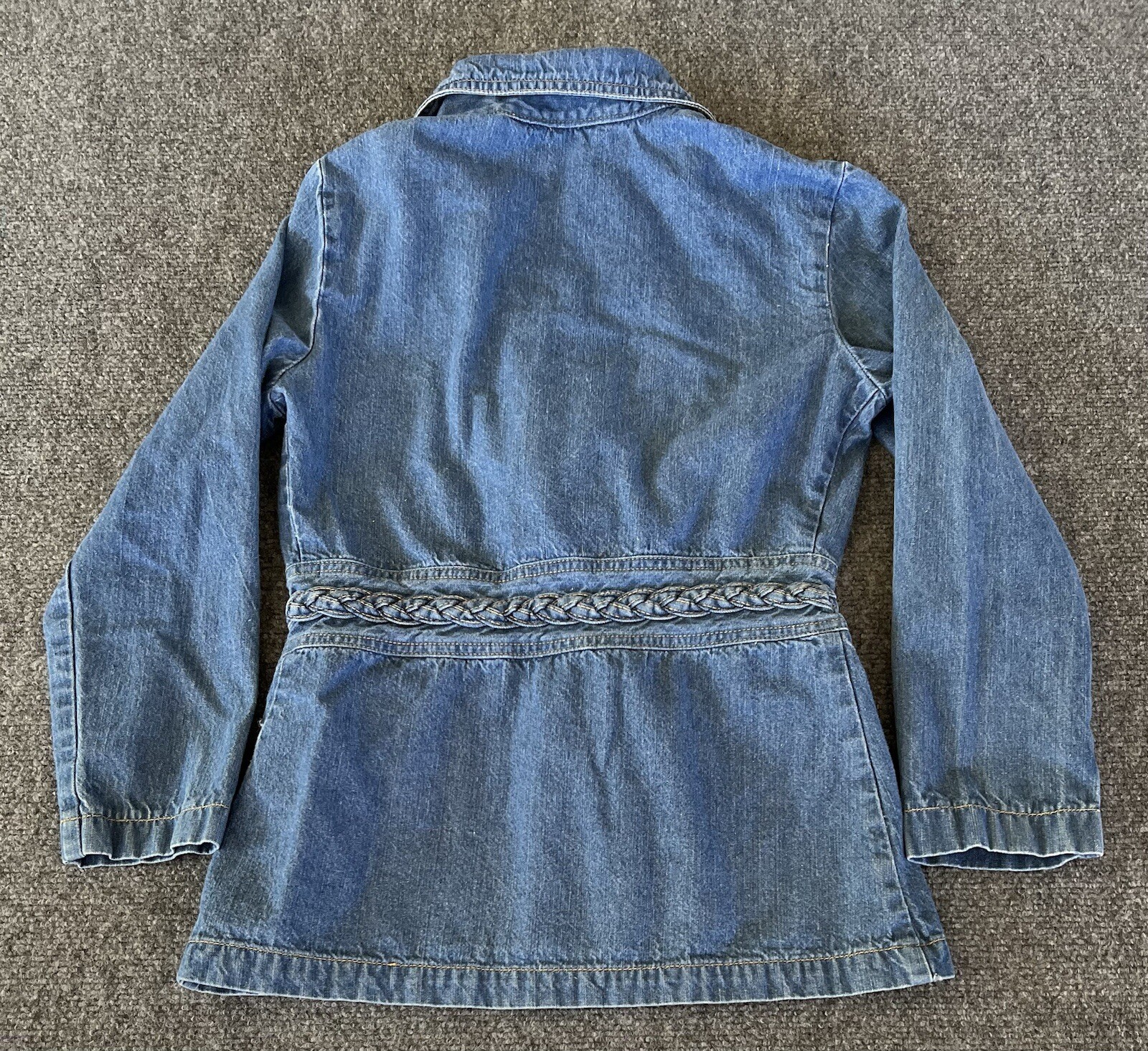Marsala Japan Womens 11/12 VTG Blue Denim Jacket Button Taper Braid Waist Boho