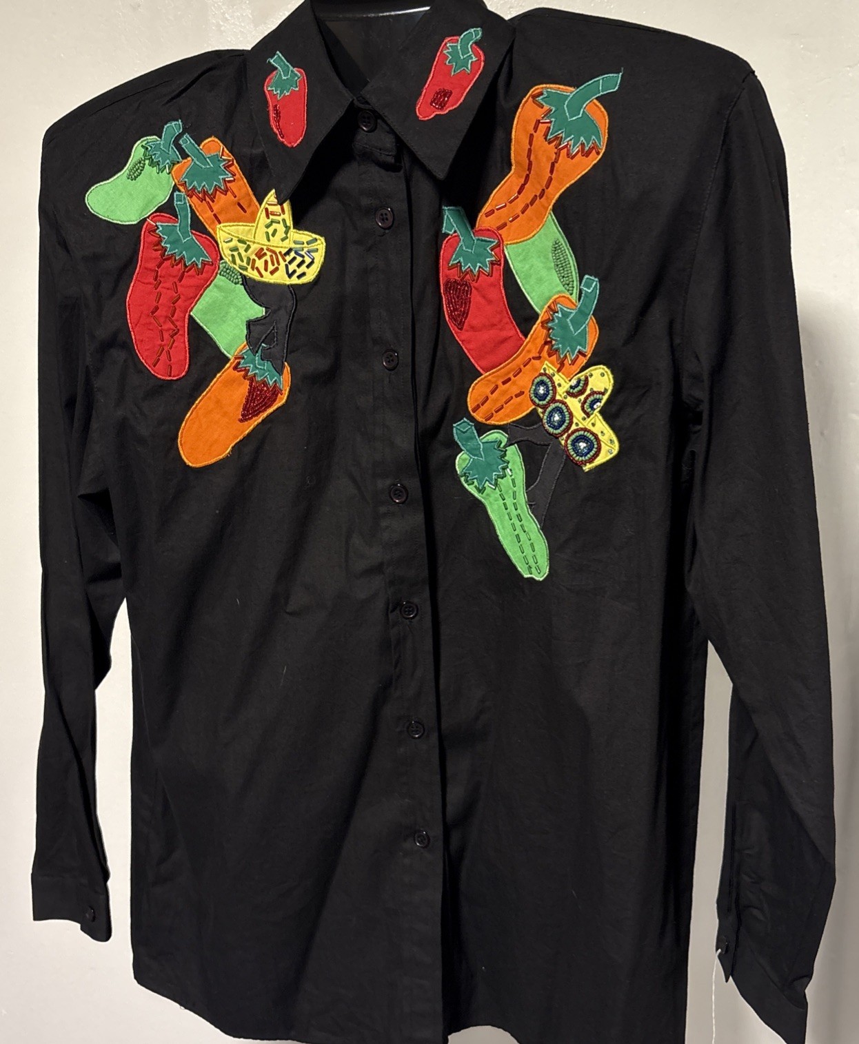 Vintage Harbour Vue Beaded Pepper Button Up Shirt W Size 10 Western Fiesta