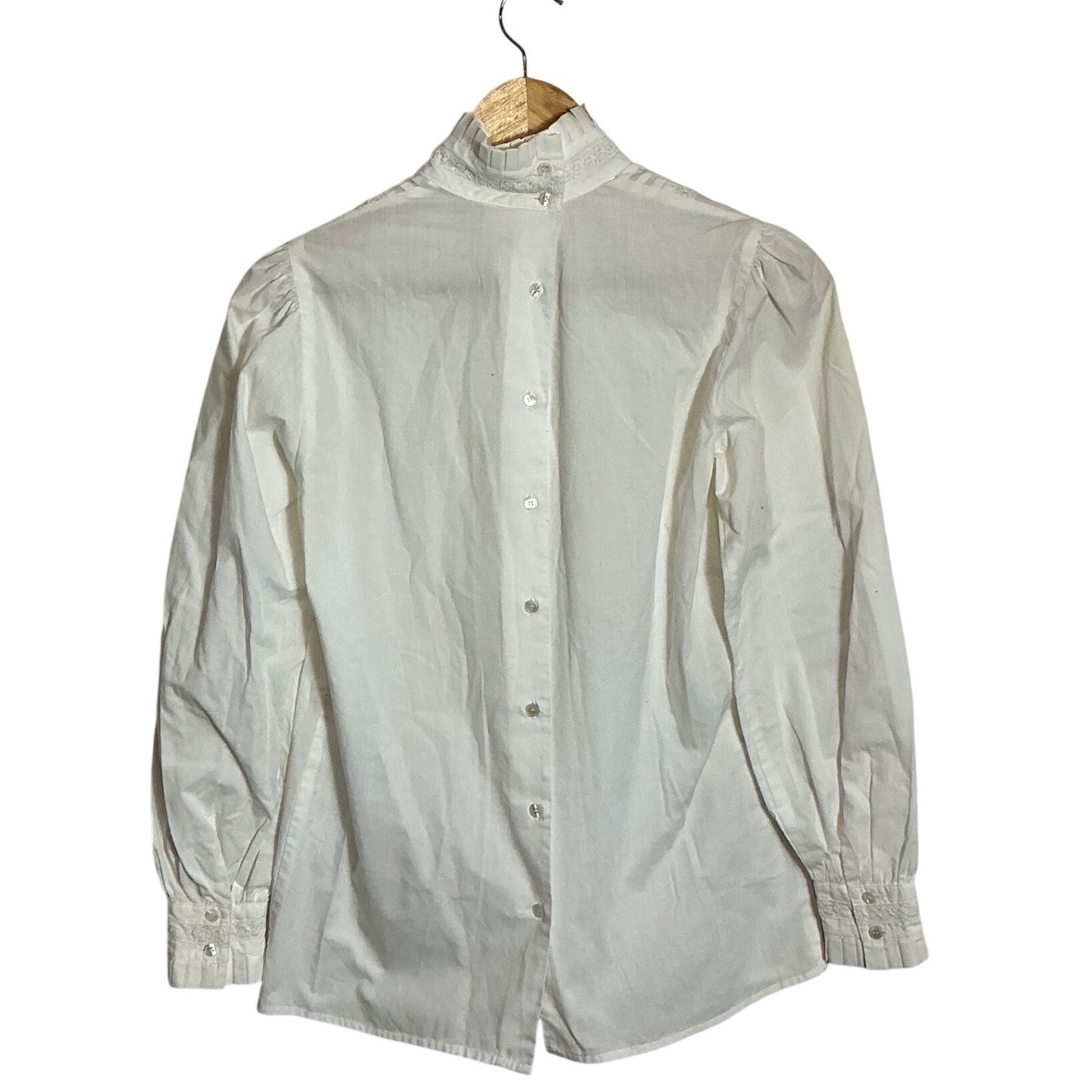 Vintage Orvis White Pleated Collar Lace Pintuck Button Back Victorian Top Small