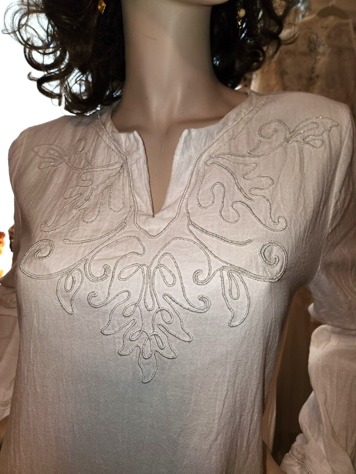 Vtg Georgette Trabolsi Saks Fifth Avenue White Crinkle Hostess Gown Robe Dress S