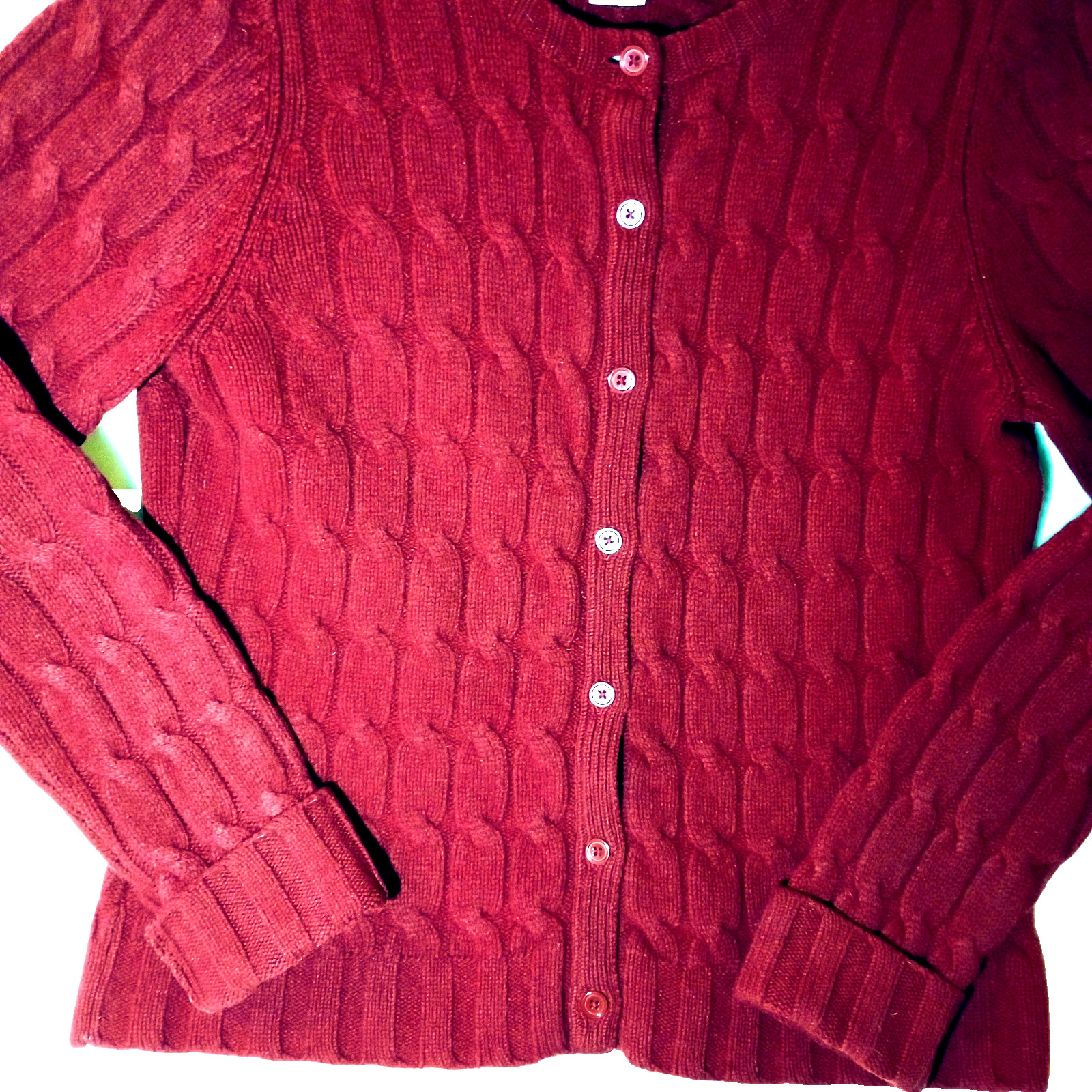 Vintage GAP Women’s M Lambs Wool Sweater EUC Cable Knit Cardigan Red Y2K BOHO