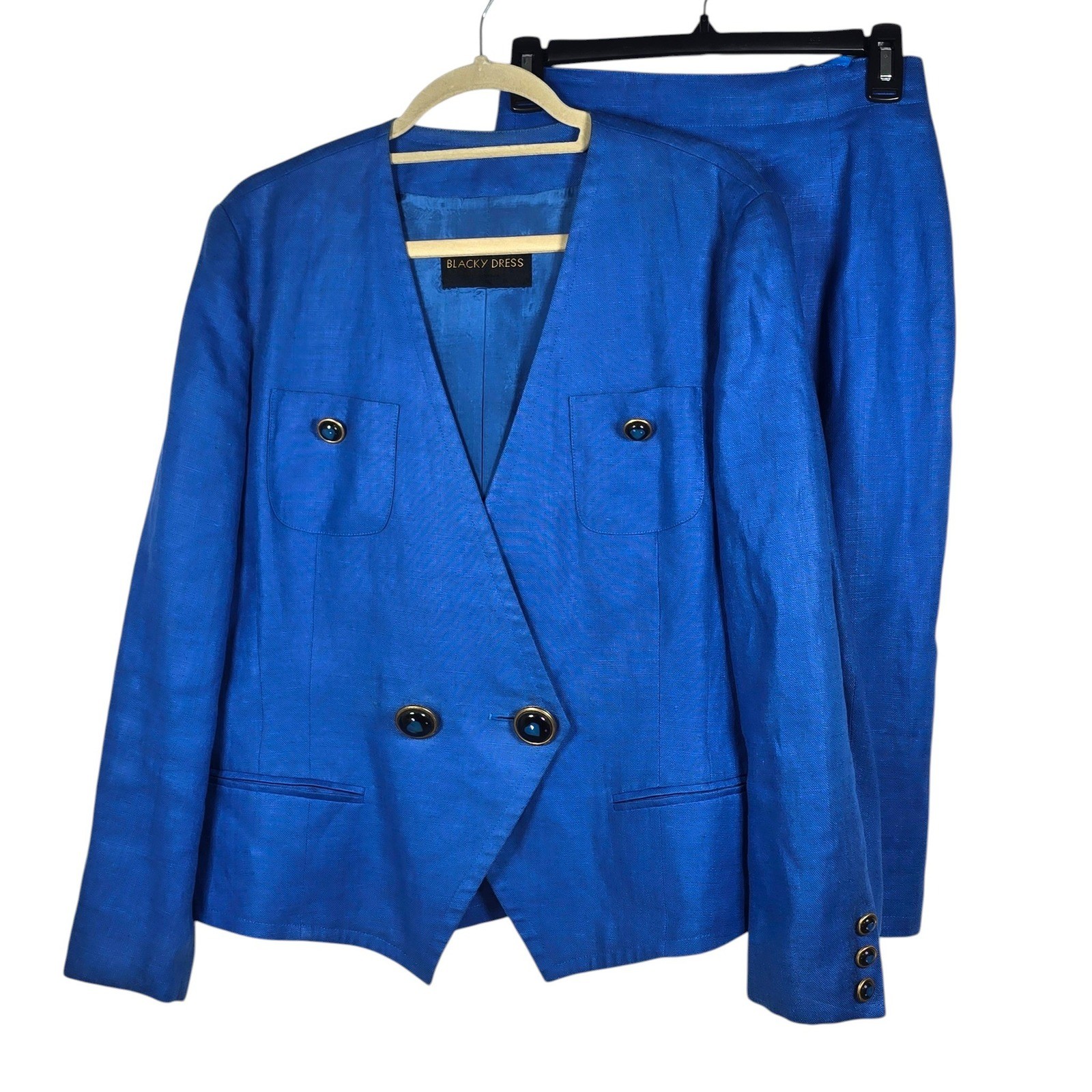 Blacky Dress Berlin Cobalt Blue Linen Skirt Suit Made in Italy Vintage Size 12