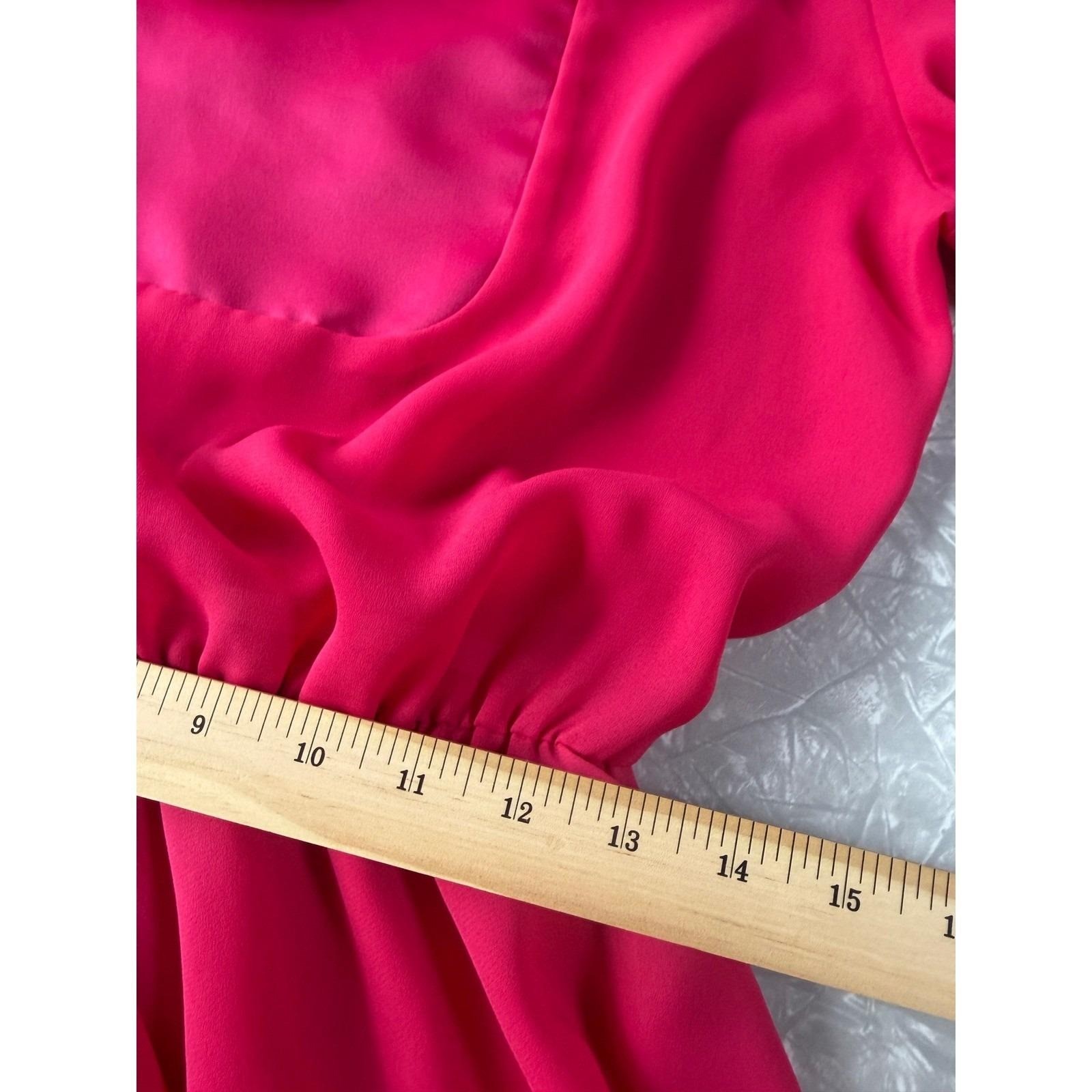 Alicia Vintage Hot Pink Cowl Neck Midi Dress Long Sleeve Elastic Waist Size 14