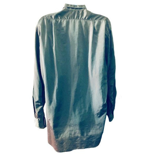 Agnes B Rare Vintage iridescent gray Green Collar Long Sleeve Top Blouse Shirt M