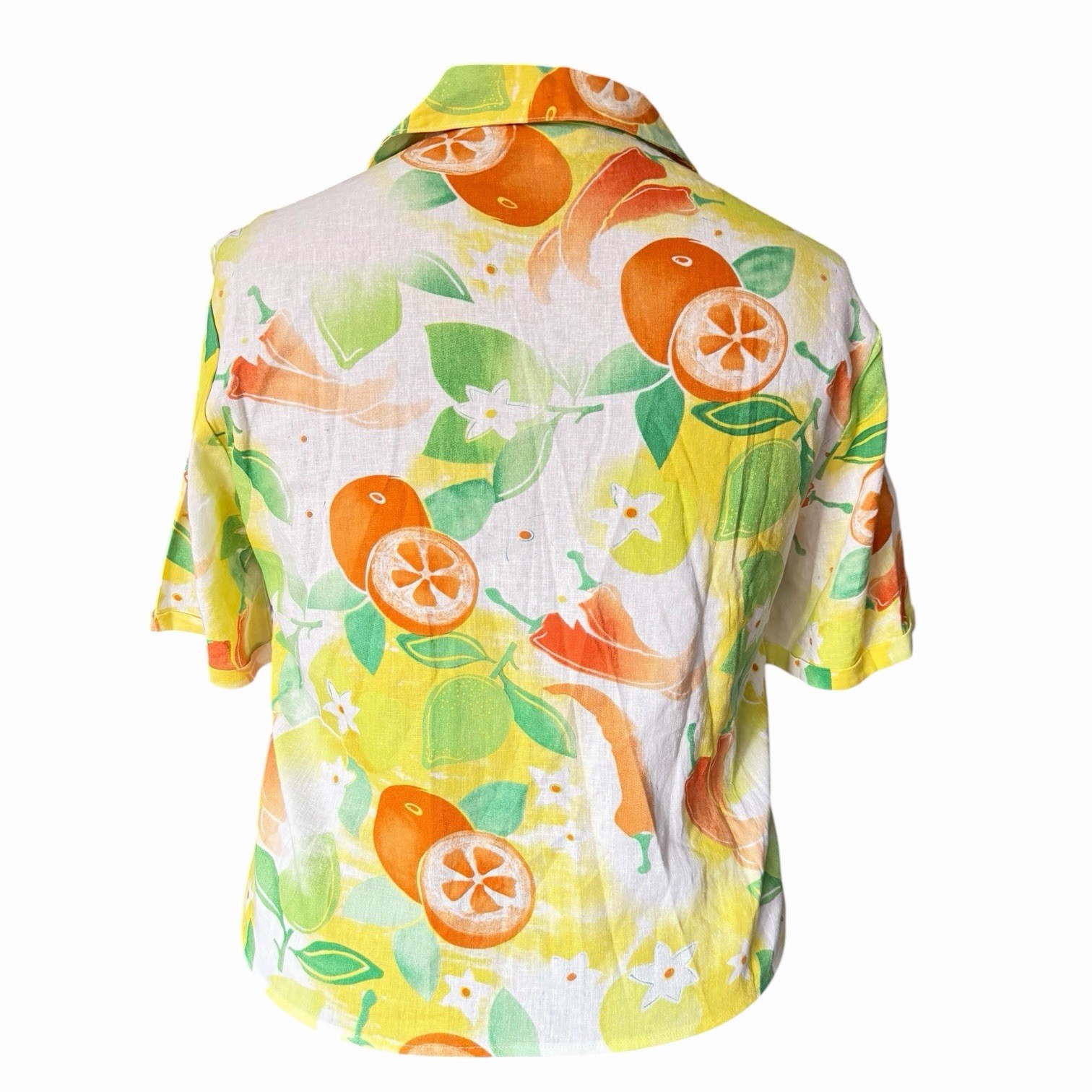 Vintage Hester & Orchard Citrus Print Button-Up Shirt Hawaiian Style Resort Med