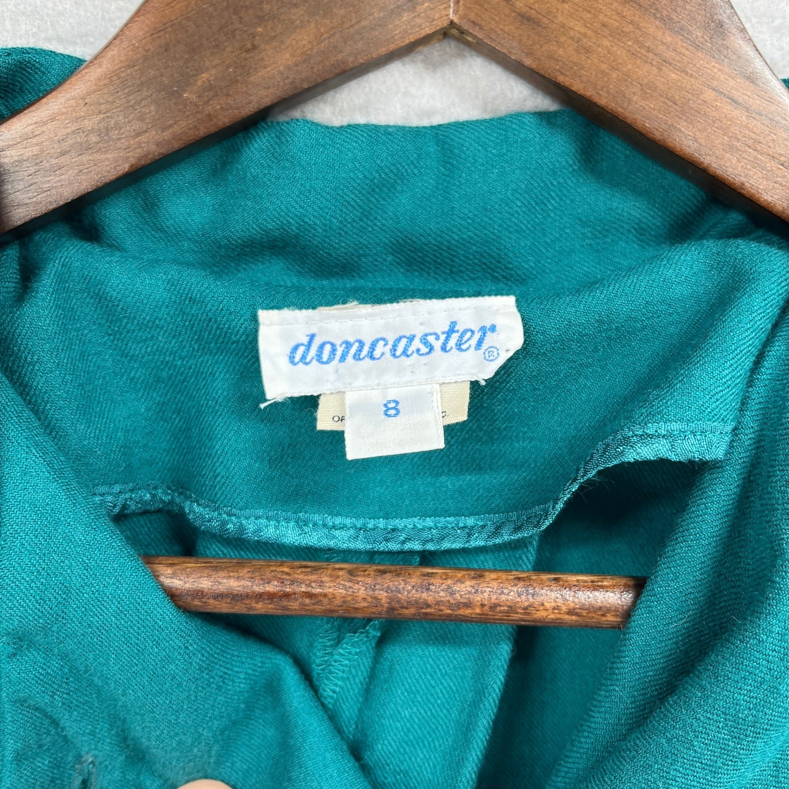 VTG Doncaster Coat Dress Womens 8 Teal Green Double Breasted Gold Button Maxi