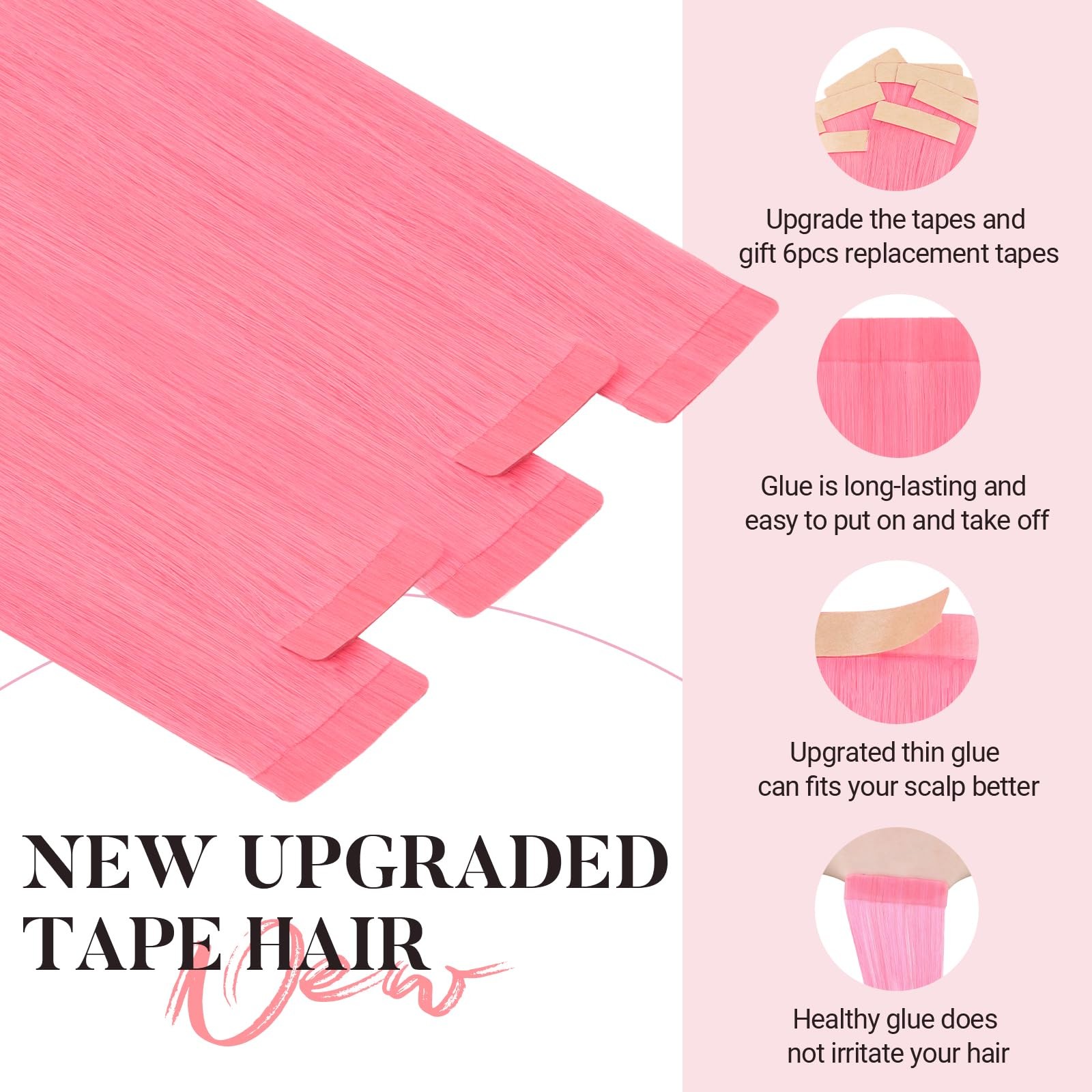 MAXITA 16″ Light Pink Remy Human Hair Tape-in Extensions 10pcs Silky Straight
