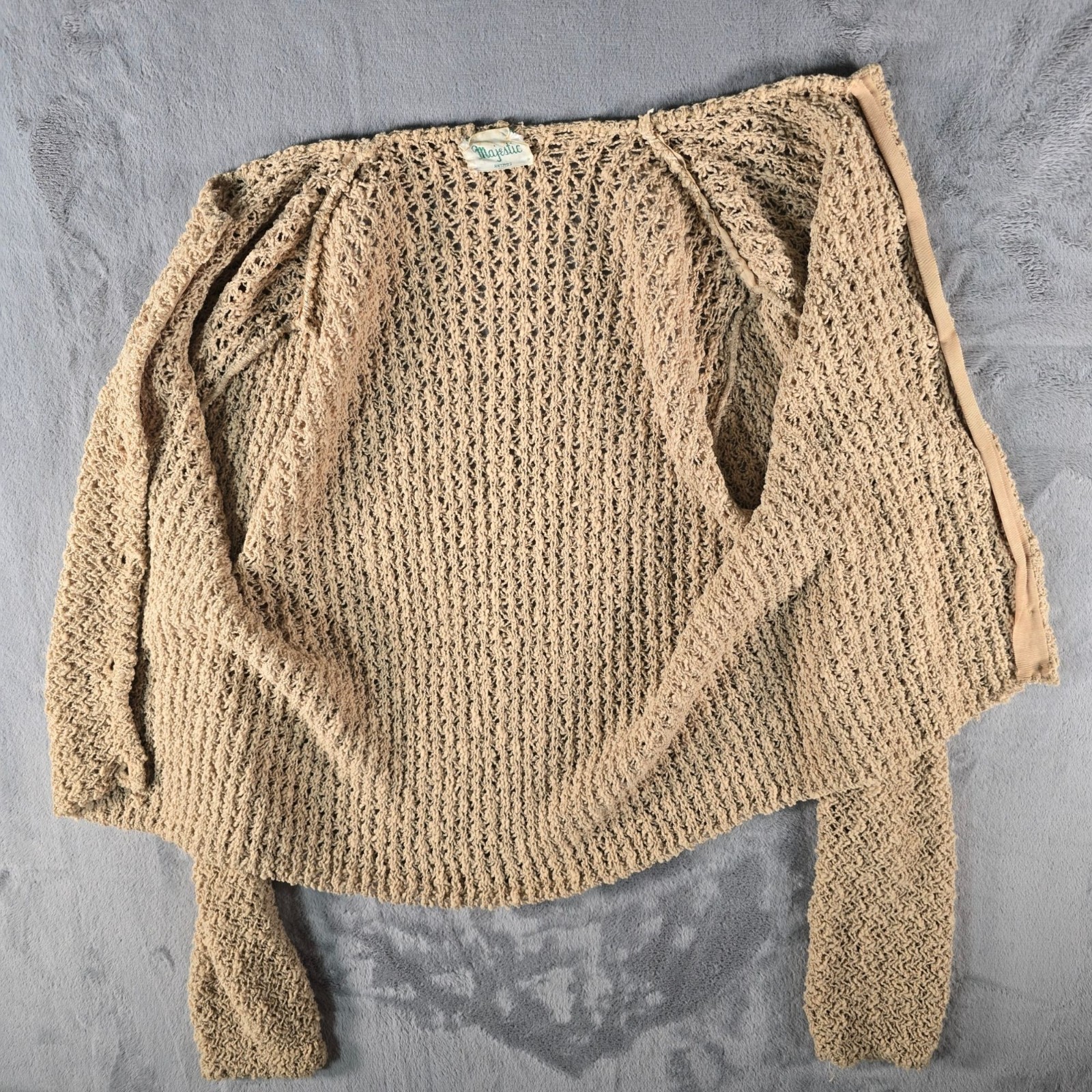 Vintage 1960s Majestic Women’s Boho Open Knit Button-Front Cardigan Sweater (M)