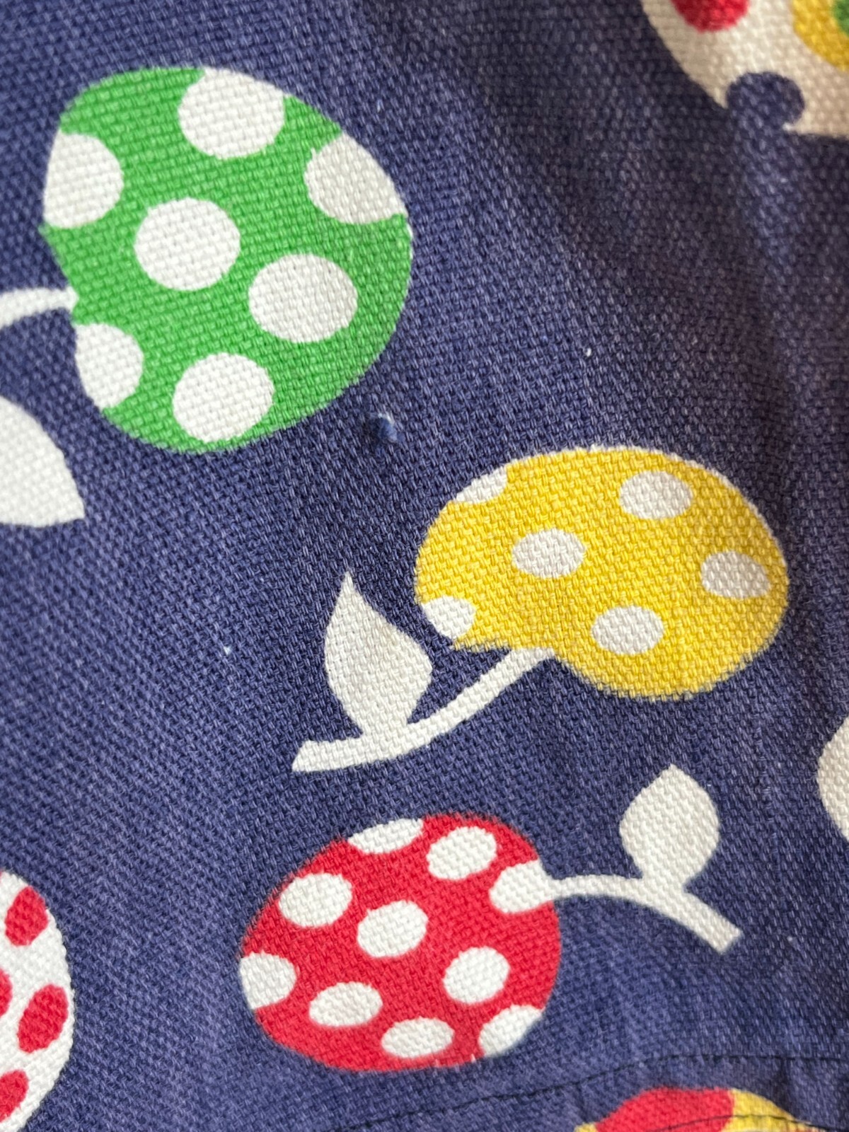 Vintage Womens Shorts Size Small Groovy 1970s Polka Dot Fruit High Waisted Blue
