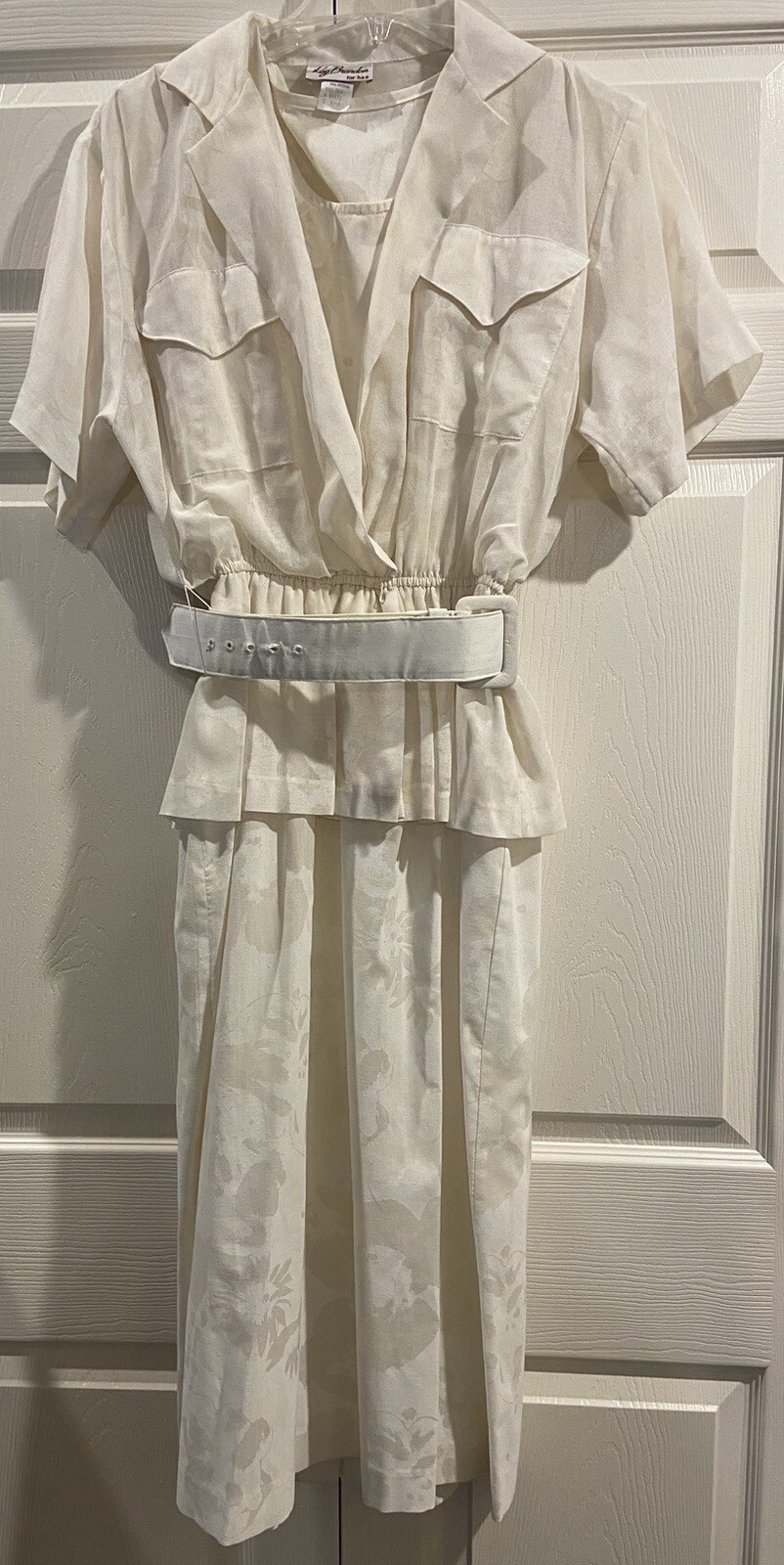Vintage Kay Brandon Dress 9/10 White Floral Belted With Pockets