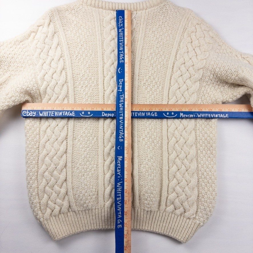 Murray Brothers Sweater Womens L Cream Wool Cableknit Fisherman Made in Scotland