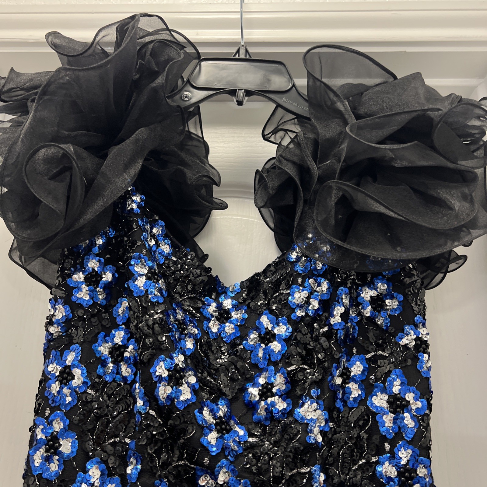 Vintage Fashion 1001 Nights Sequin Evening Gown Black Blue Size 12 USA Made
