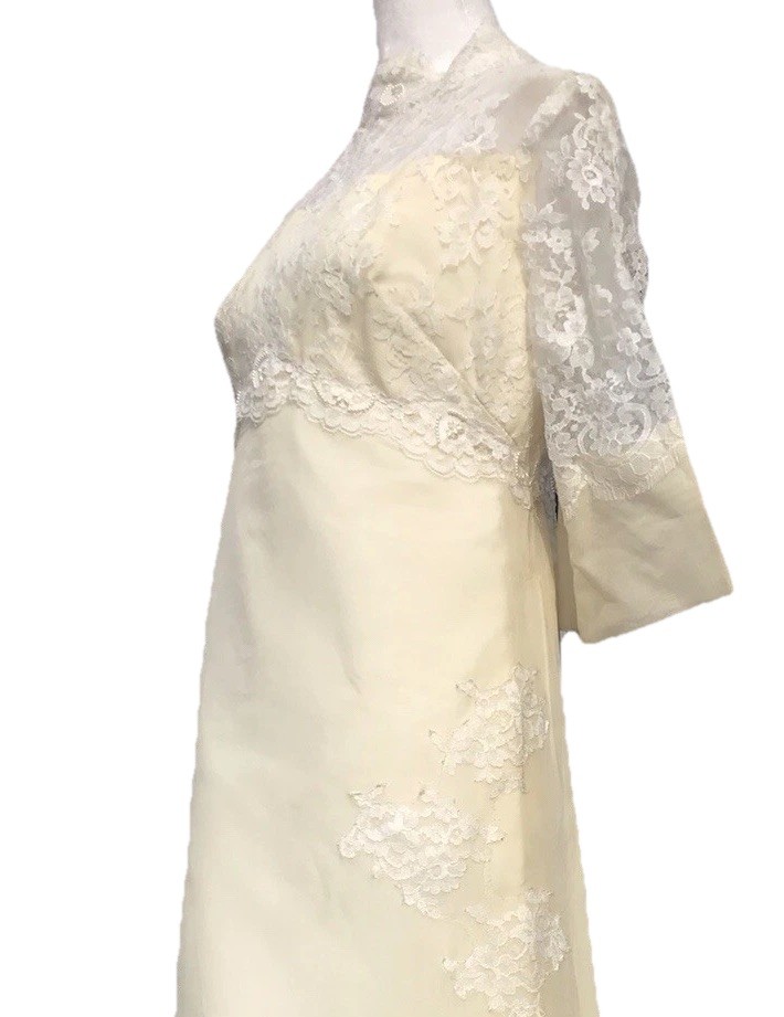 Vtg 60s 70s Lace Cream Wedding Gown Dress Edythe Vincent Alfred Angelo Boho S M