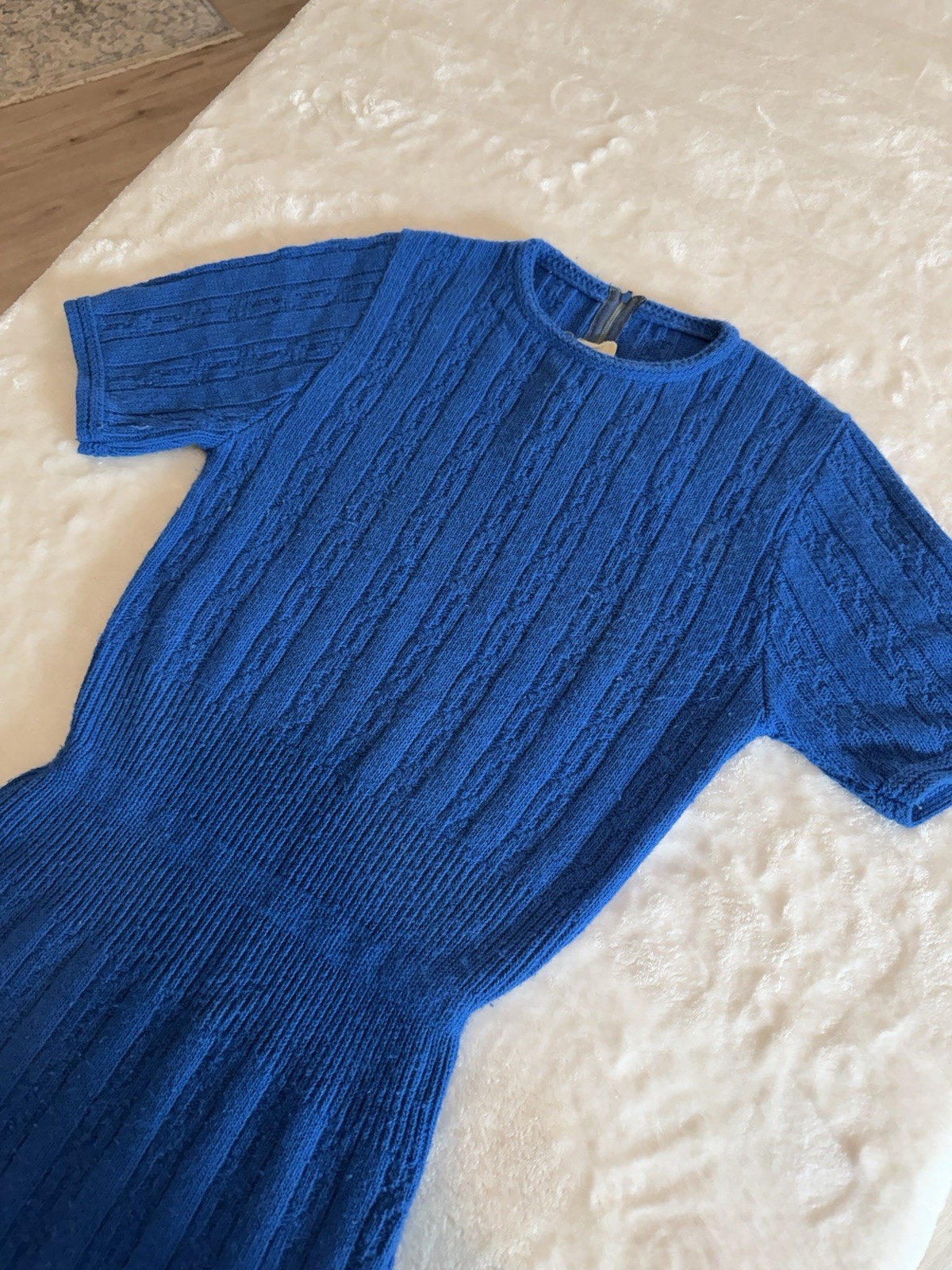 Vintage 1950’s Toby Berman Orlon Acrylic Dress Blue Knit Modest