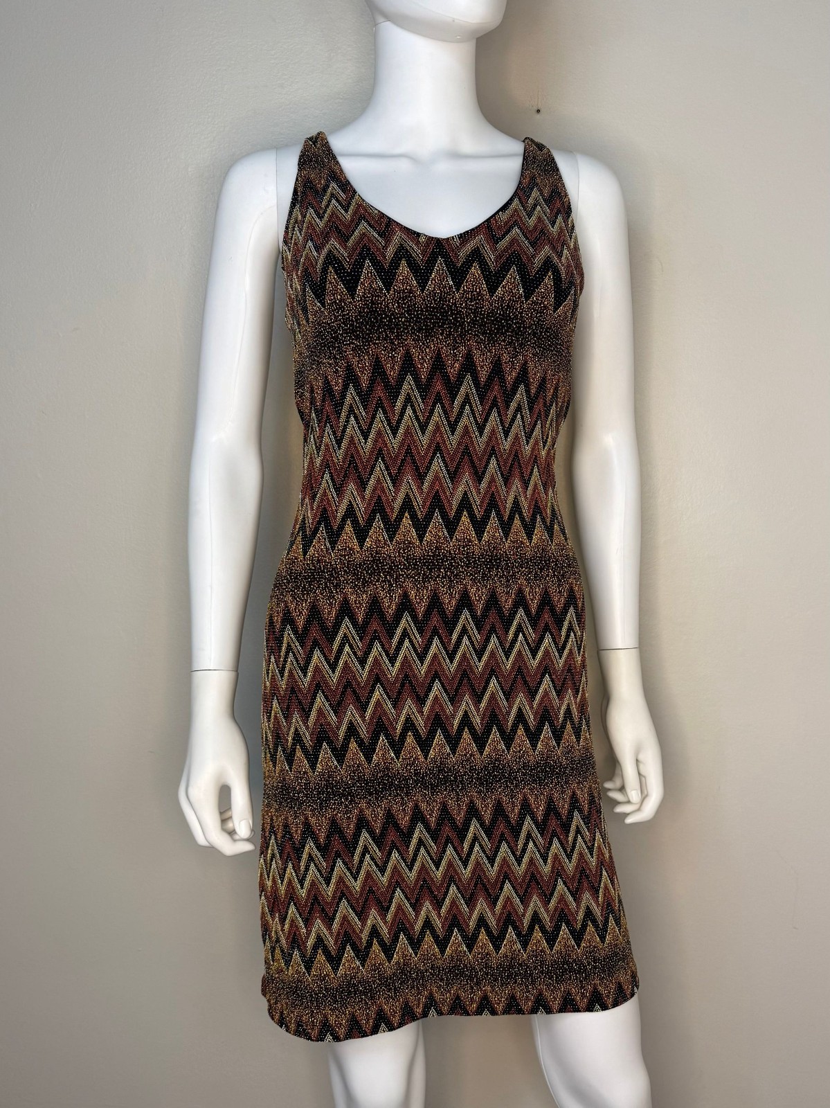 Vtg 1990s Y2K Party Dress Brown Black Sparkle Zig Zag 90s Sassy Sears Deadstock
