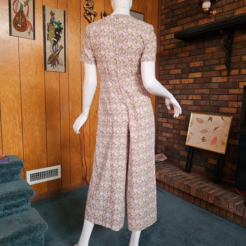 Vintage 90s Mall Rat EXPO Cottagecore Ditzy Floral Palazzo Pants Jumpsuit XS/S P