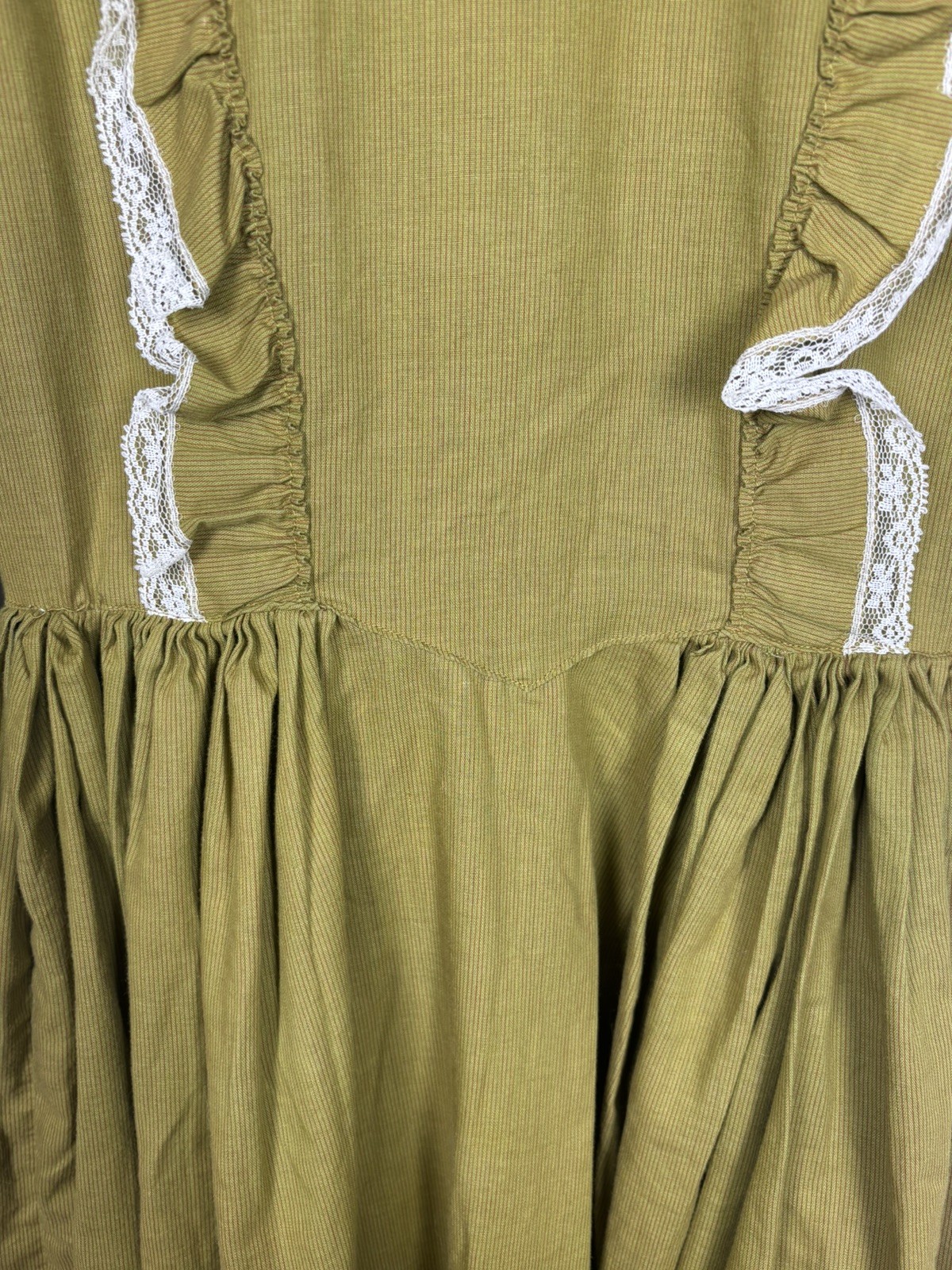 Vintage Boho Maxi Prairie Dress Olive Green Gunne Cottage Size Small/4