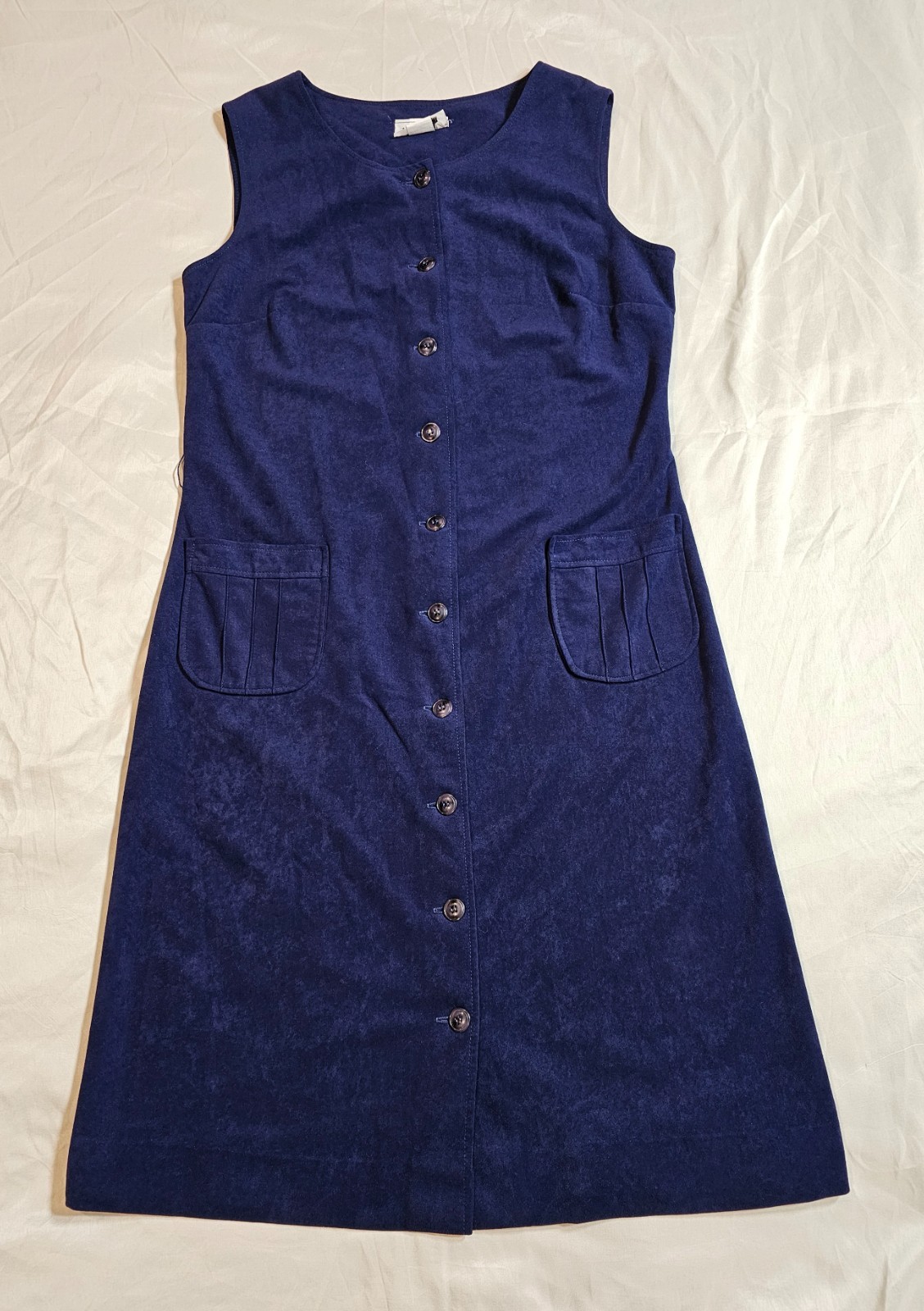 VTG 1970s Jo Hardin Navy Blue Suede A-Line Midi Dress Button Front Pockets Sz 16