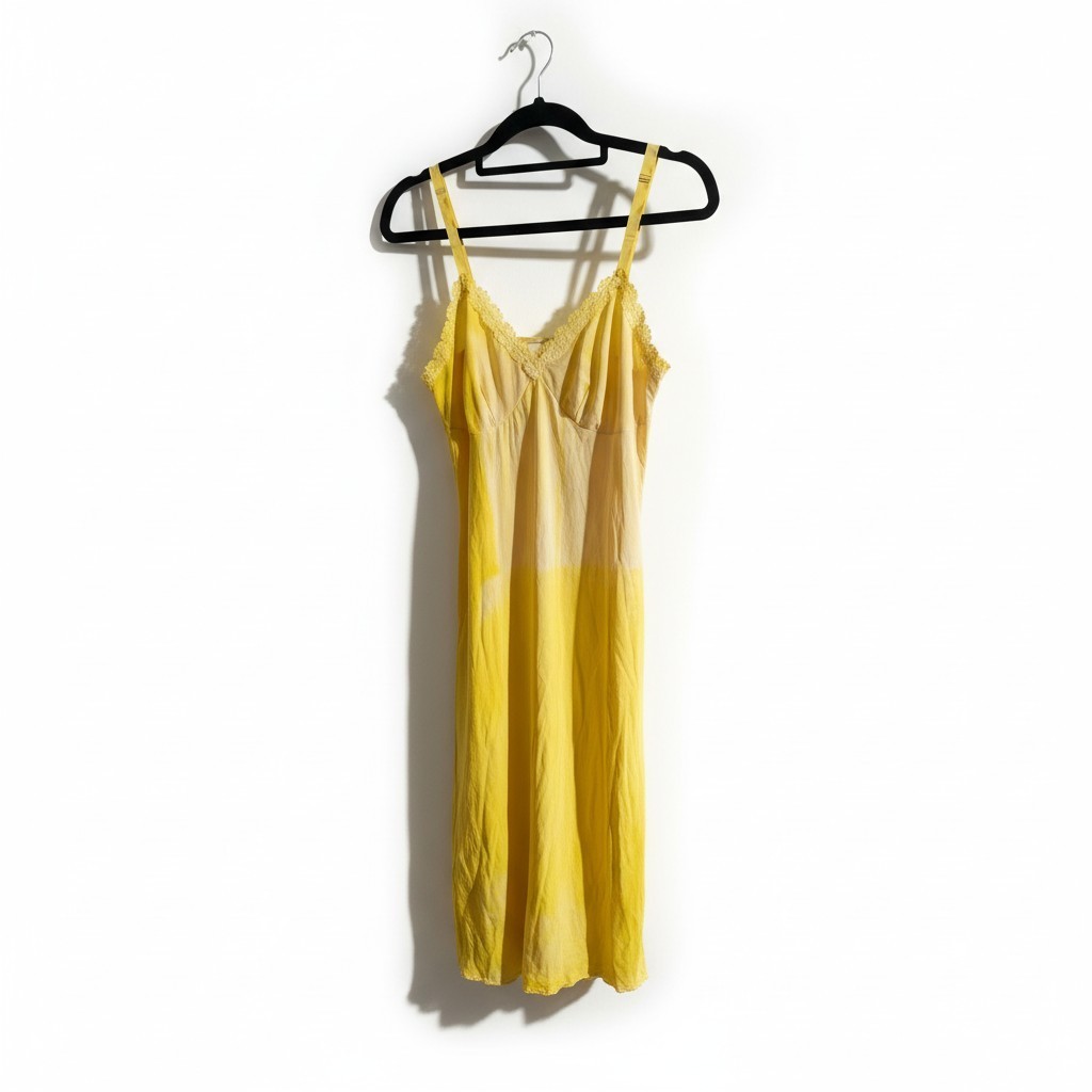 VTG 60s Hand Dyed Canary Yellow Cotton Slip Dress Side Slits Boho Artistic S-M