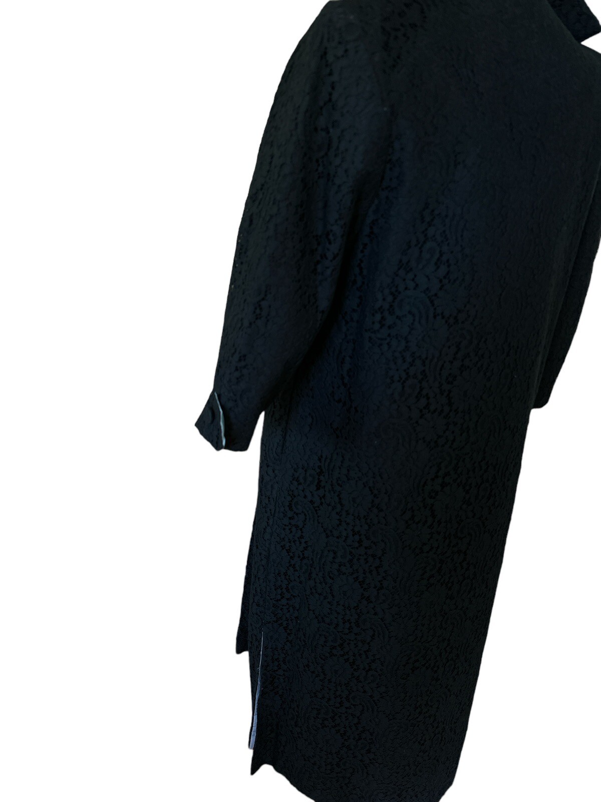 Vtg 50/60’s Two Piece Black Robins Egg Blue Lace Dress Long Coat Sz 4/6 (?) 28”