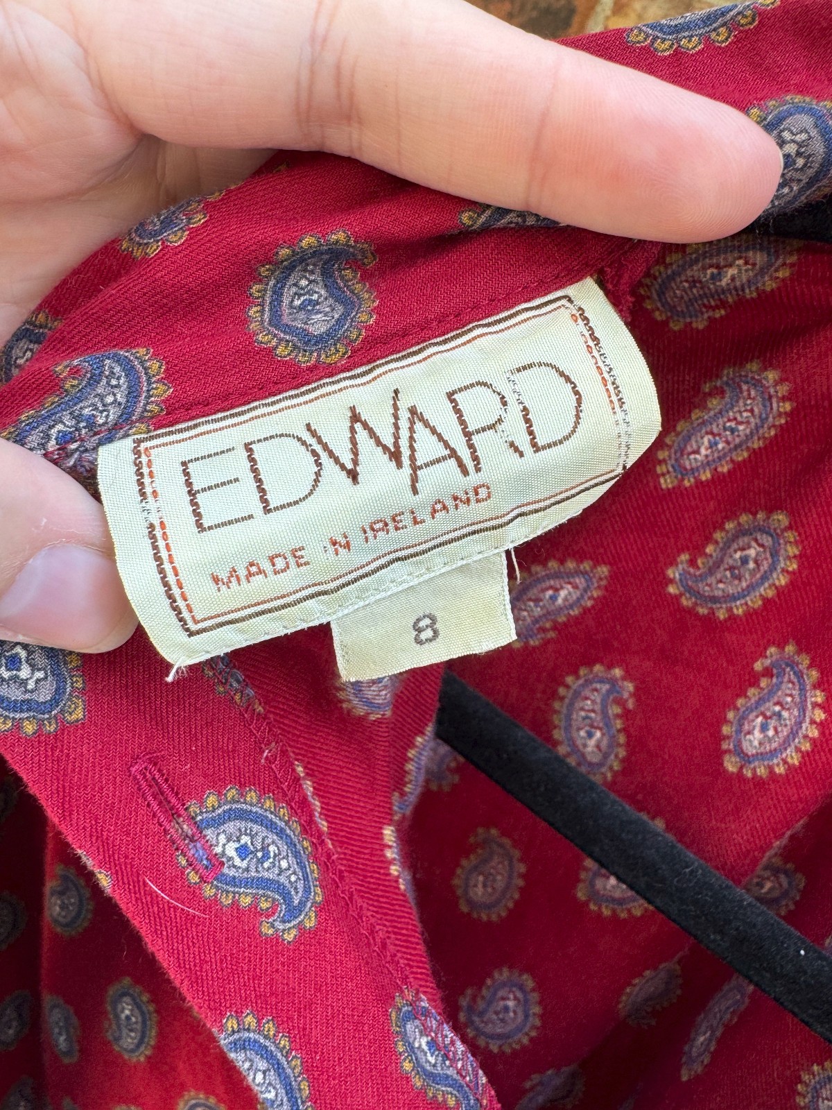 RARE Vintage EDWARD Ireland Red Paisley Pussy Bow Blouse Modal Cotton Sz 8 Small