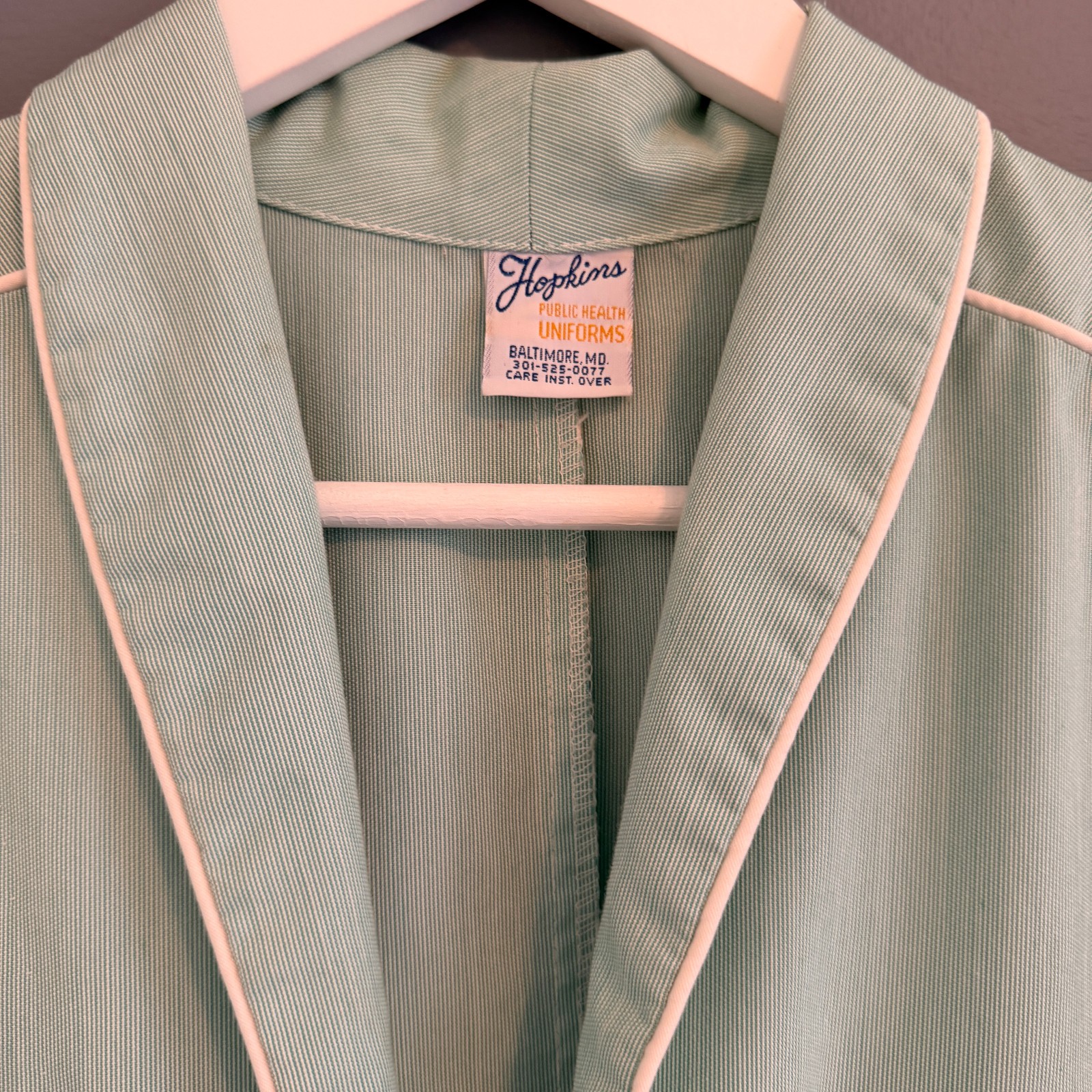 VTG 60s Hopkins Pub Hlth Uniform Green/Wht Pinstripe Actual Pediatricians Coat