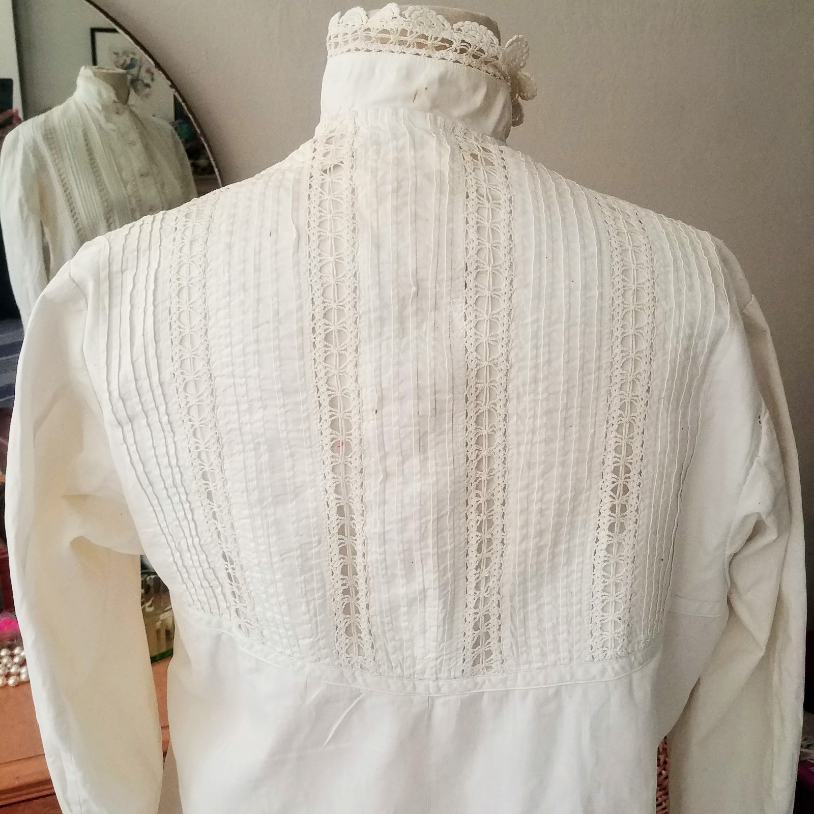 Antique Edwardian Victorian Cotton Lace Dressing Gown Robe Long Sleeve