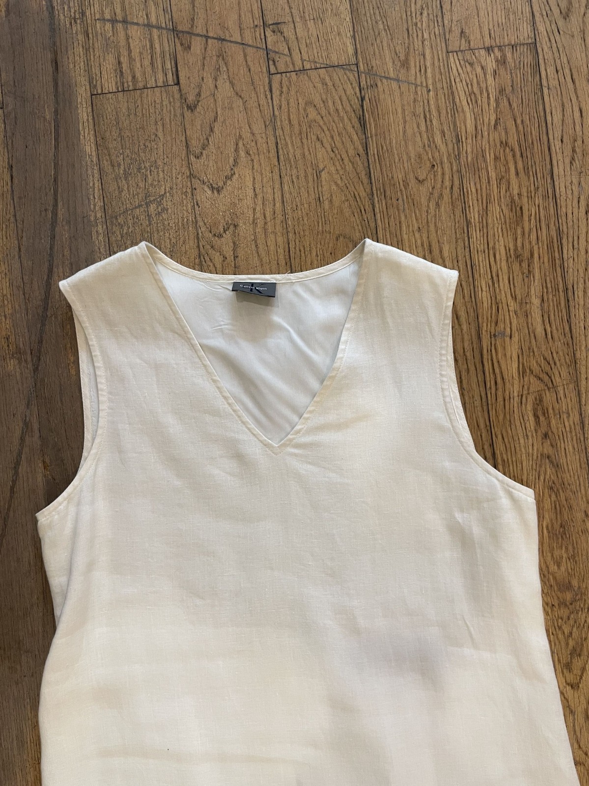 Vintage 90s CK Calvin Klein Creme Linen Tunic Dress
