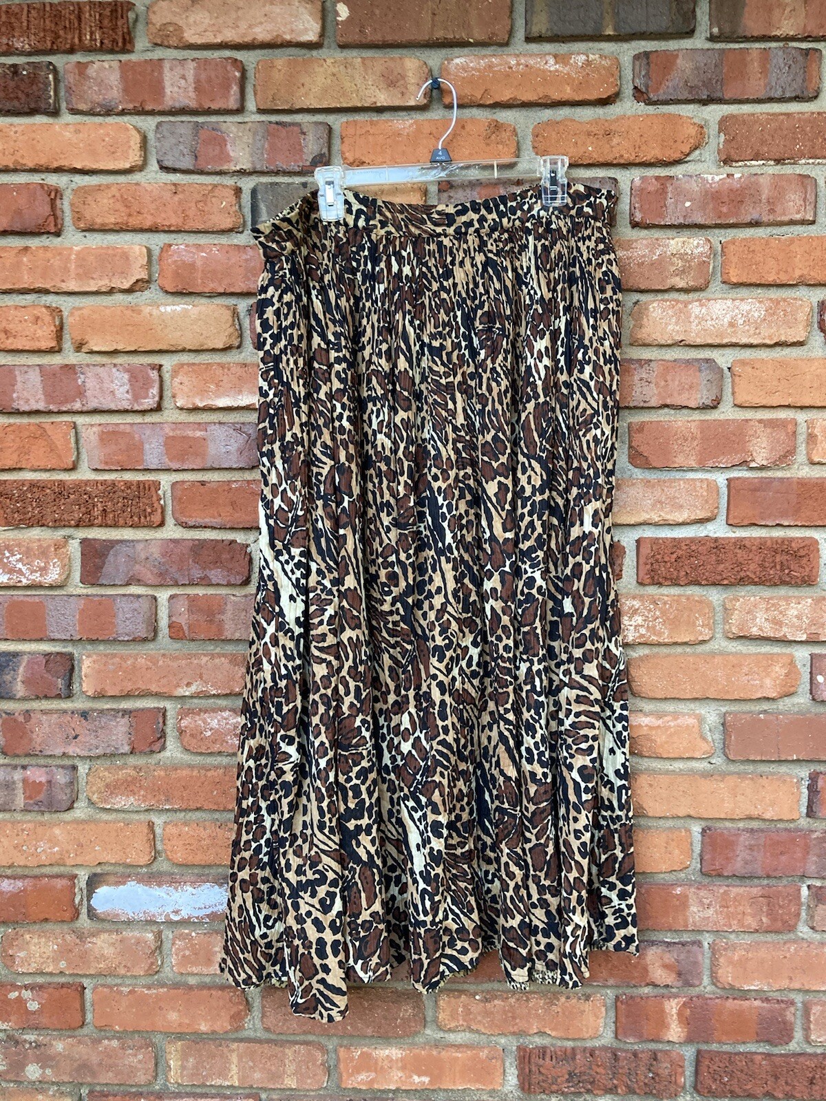 Vintage Zashi INDIA Boho MAXI SKIRT CRINKLED COTTON Animal Print Reversible L