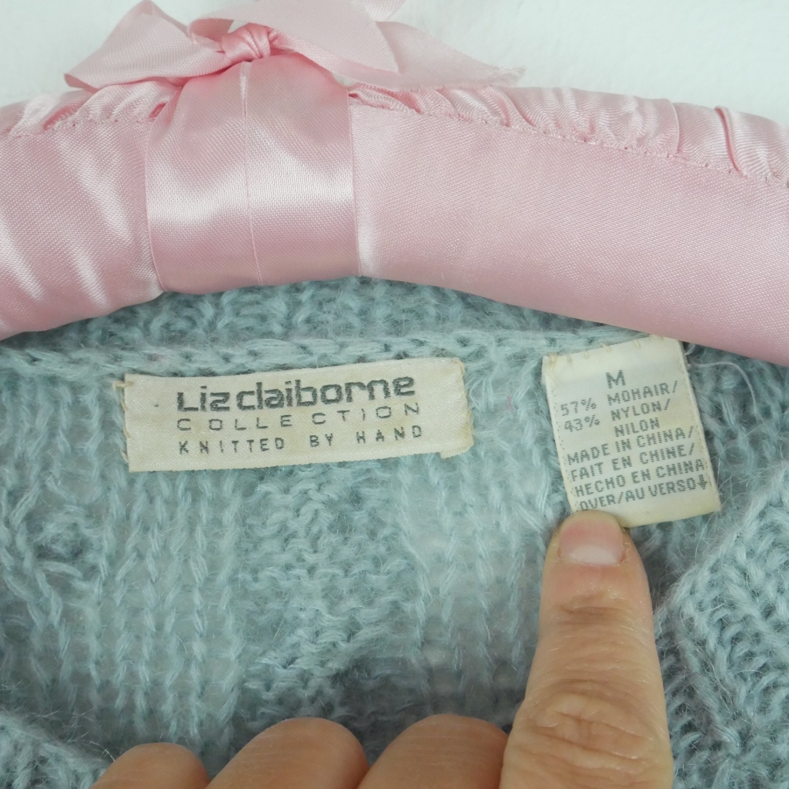 Vintage M Cardigan Mohair Blend Bobble Cottagecore 90s Pastel Blue Oversized