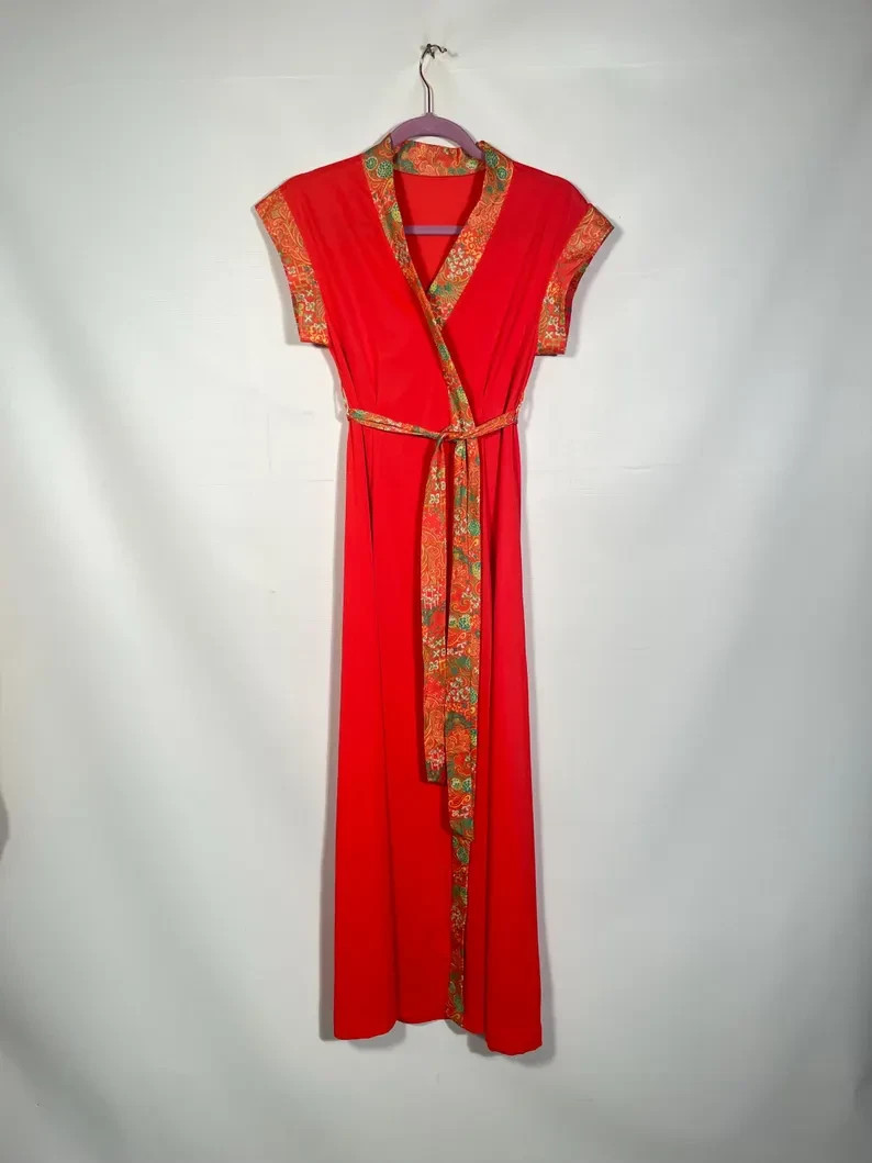 Vintage 1970s Asian Inspired Loungewear Dress Size S