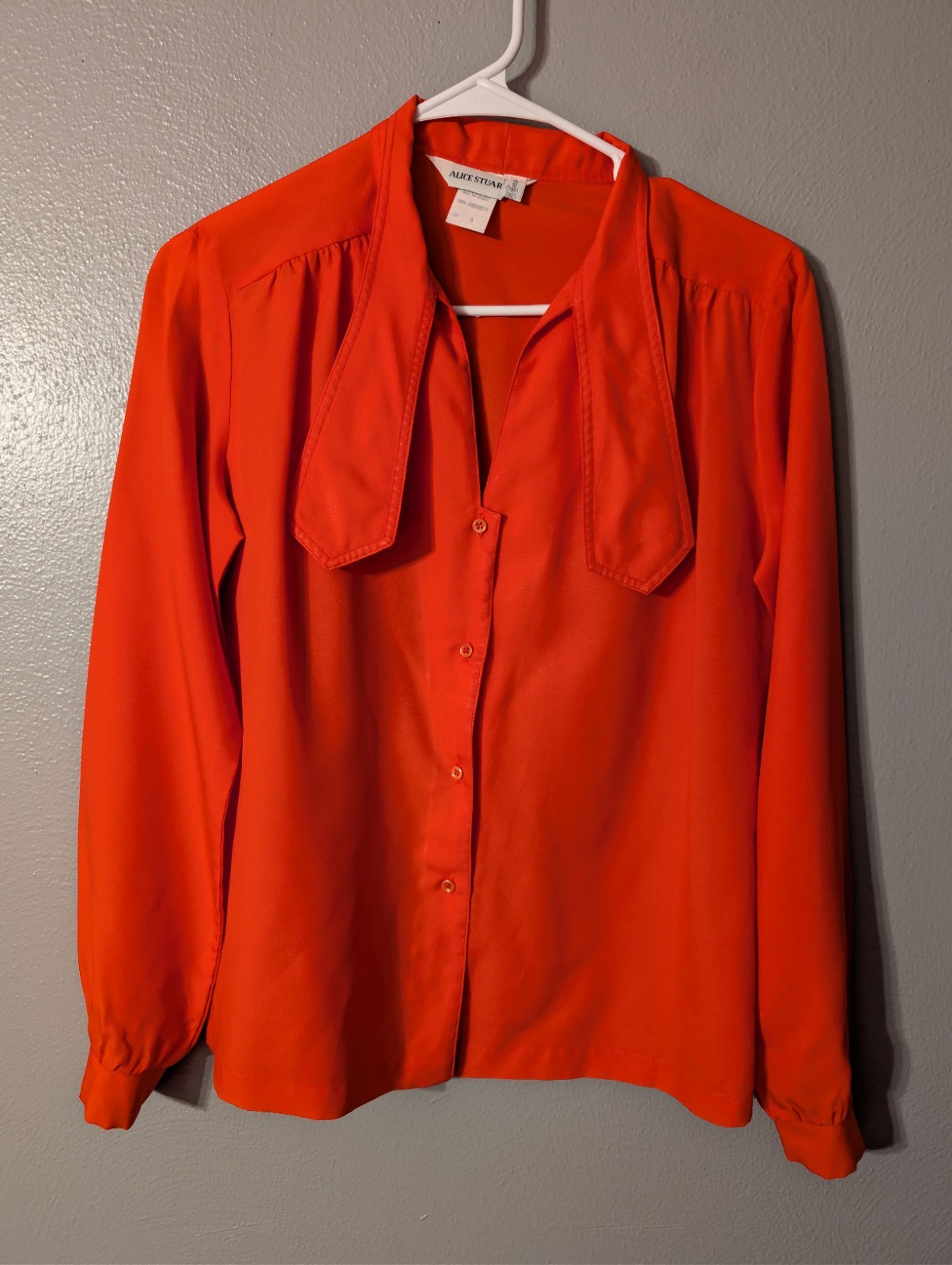 Vintage 70s Alice Stuart Saks Fifth Avenue Red Tie Neck Blouse Secretary Shirt 8