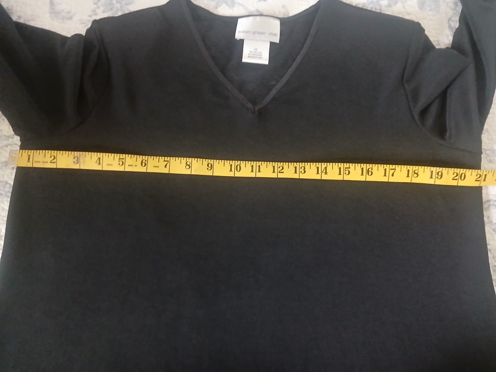 Vintage Susan Graver Black Size M Long Sleeve Mid-calf Flowy V-neck Dress