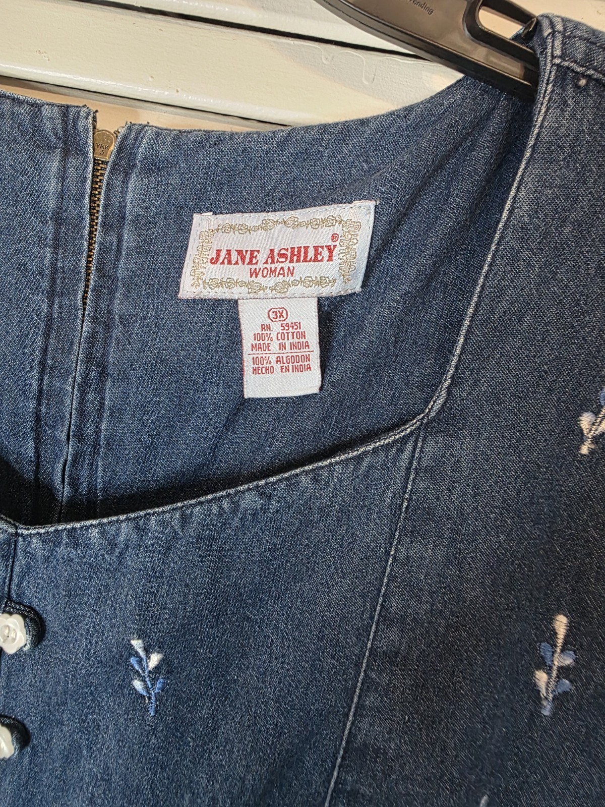 Vintage Jane Ashley Denim Floral Cottagecore Dress Size 3X ~ Fits 4X Also!