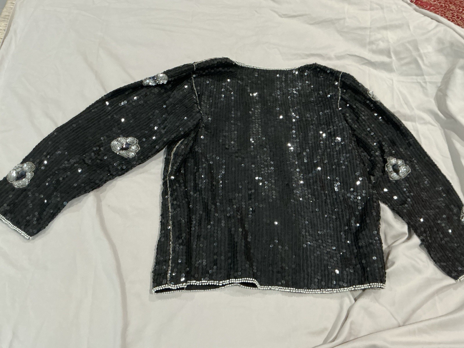 Vintage Joseph Le Bon Silk Beaded Sequin Blouse Top Large Evening Wear ￼