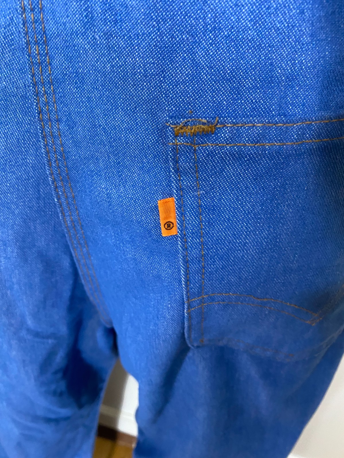 VINTAGE 70s Levis 799 Overalls Double Blank Orange Tab Flare Tags Attached 30×33