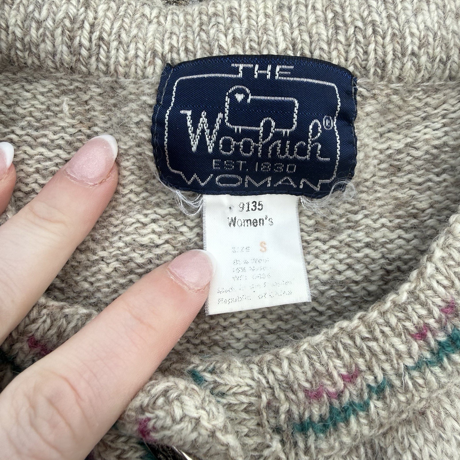 VTG 80s Woolrich Novelty Sweater Amish Farm Spinning Wheel Wool Sz S Buggy Goose